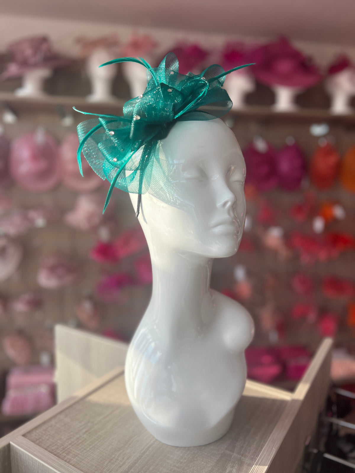 Bottle Green Diamanté Loop Bow Fascinator-Fascinators Direct