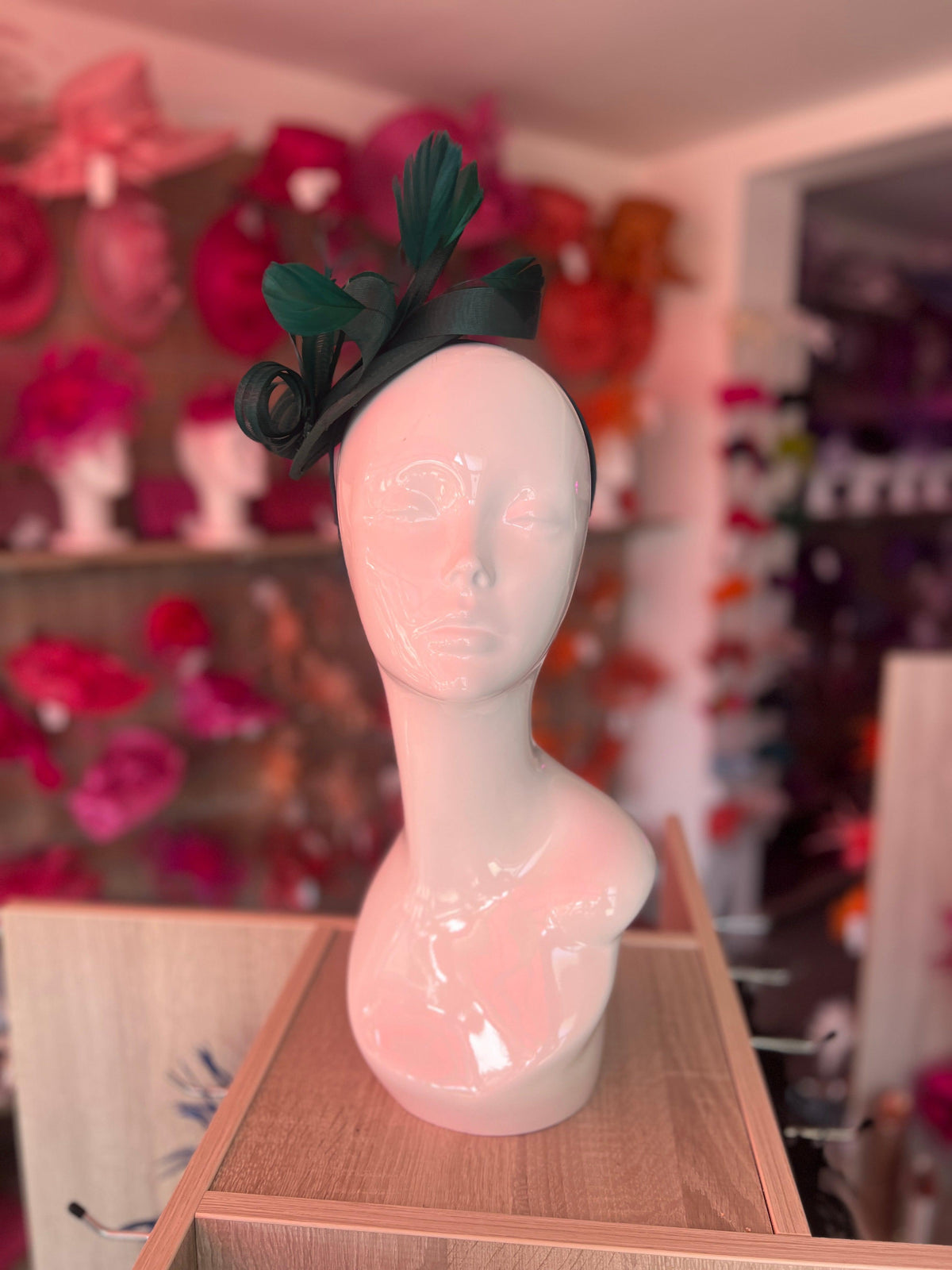 Bottle Green Fascinator Headband with Looped Crin &amp; Feathers-Fascinators Direct