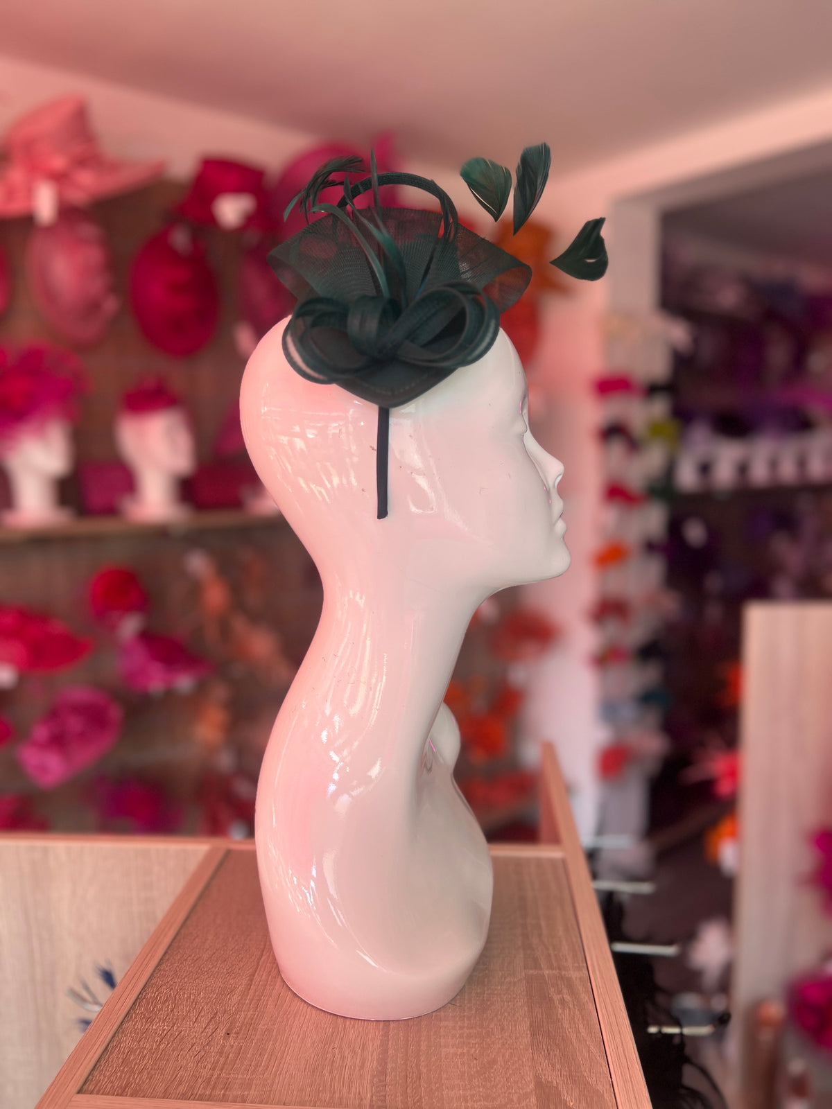 Bottle Green Fascinator Headband with Looped Crin &amp; Feathers-Fascinators Direct
