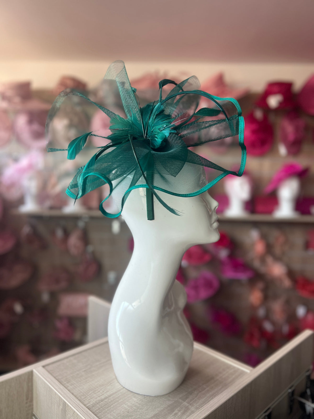 Bottle Green / Forest Green Large Fascinator with Ruched Crinoline &amp; Flower-Fascinators Direct