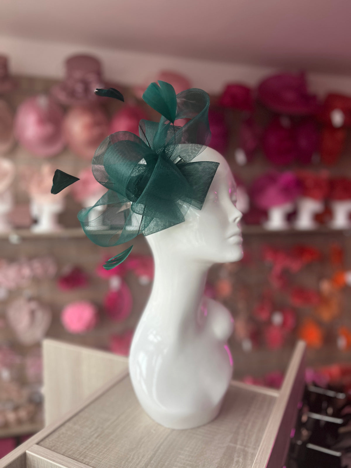 Bottle Green Large Loop Fascinator With Feathers-Fascinators Direct