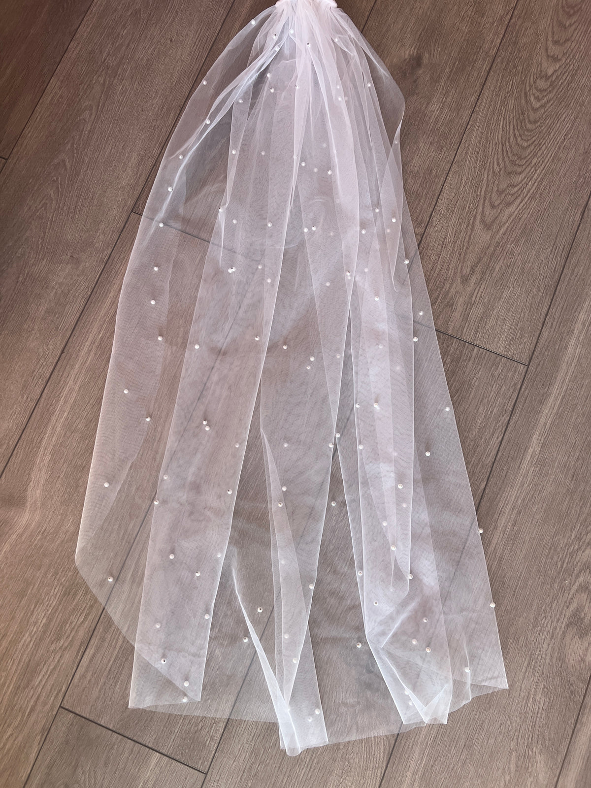 Bridal Ivory Single Layer Fingertip Length Veil With Pearls-Fascinators Direct
