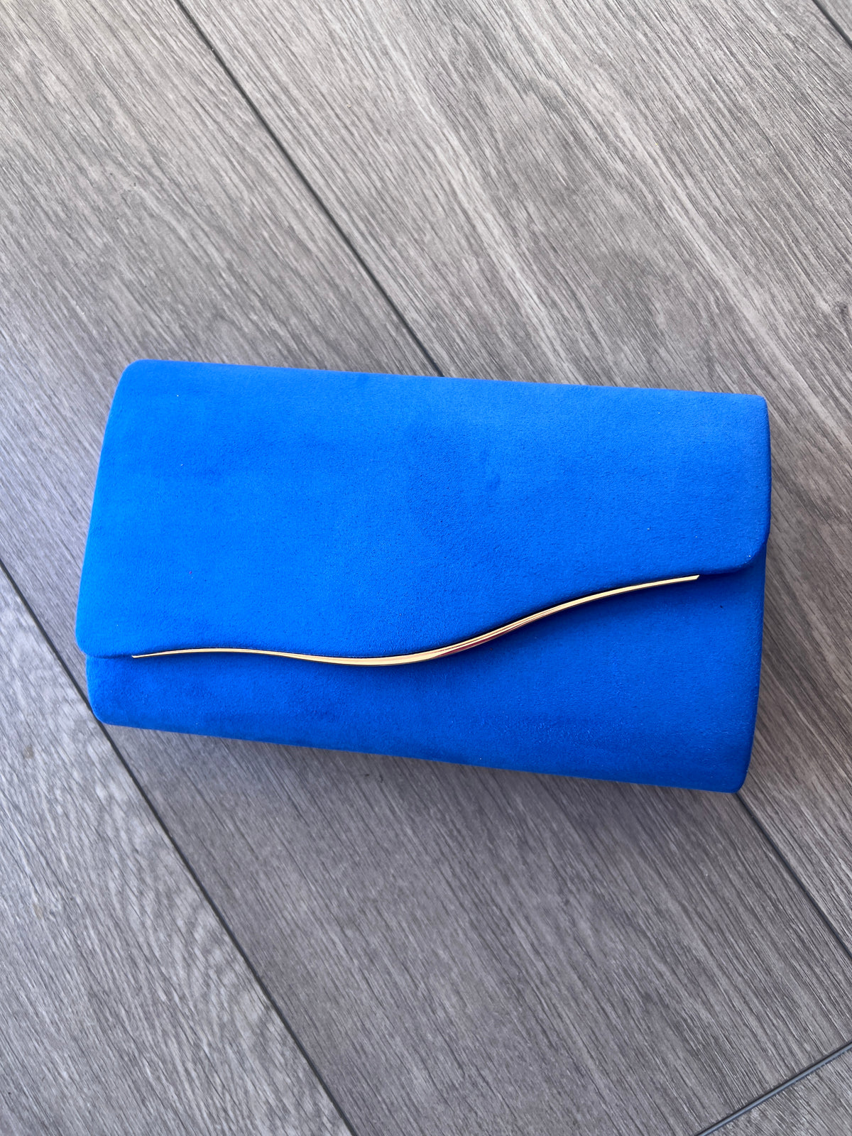 Bright Blue Clutch Bag With Gold Trim-Fascinators Direct