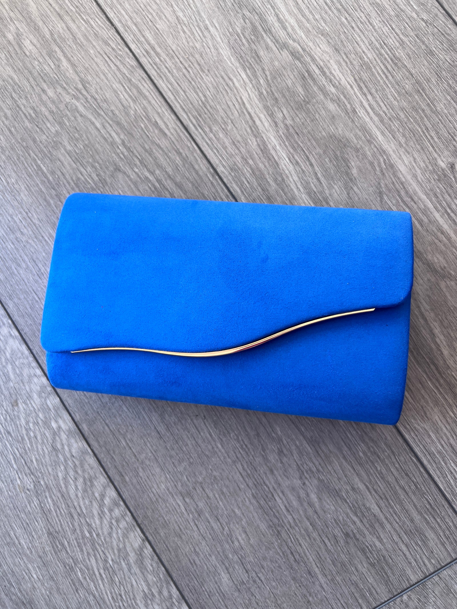 Bright Blue Clutch Bag With Gold Trim-Fascinators Direct