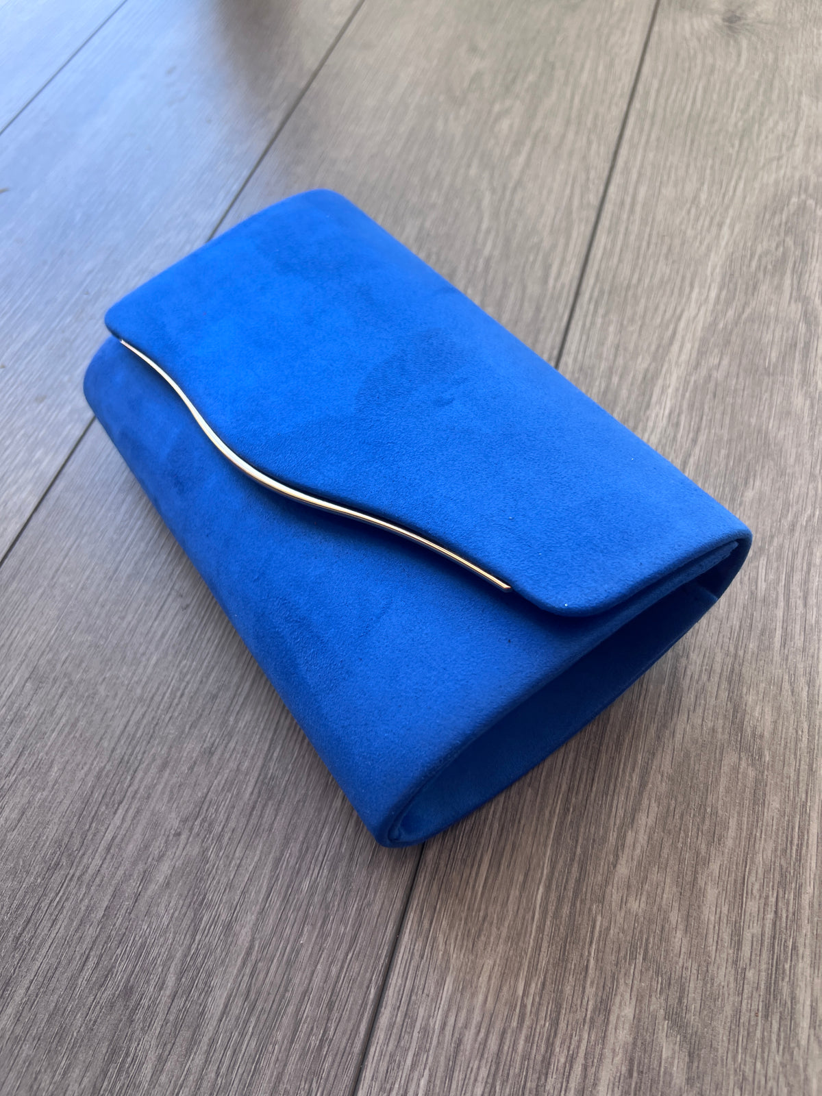 Bright Blue Clutch Bag With Gold Trim-Fascinators Direct