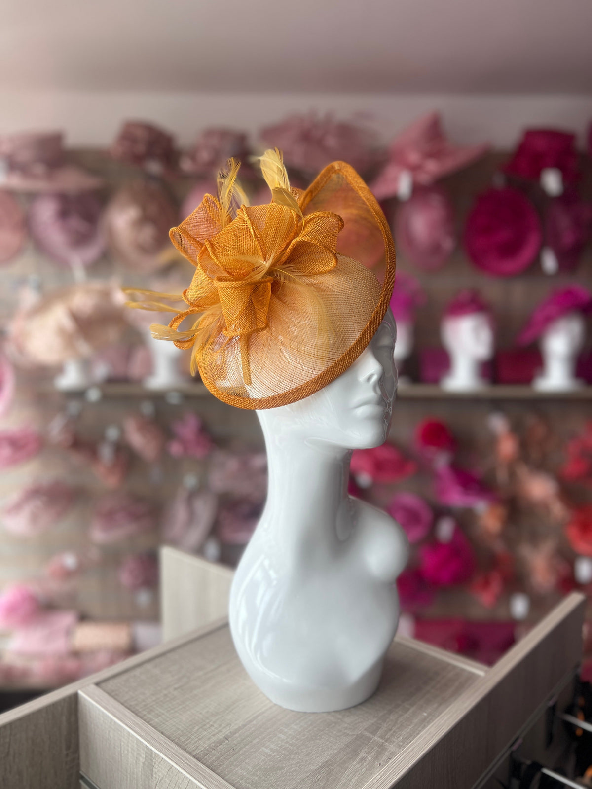 Bright Gold Fascinator with Ruched Sinamay &amp; Loops-Fascinators Direct
