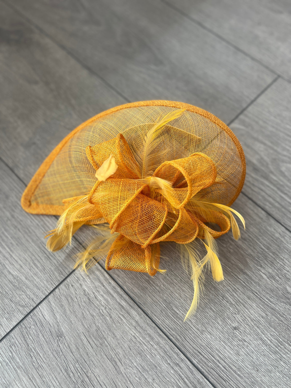 Bright Gold Fascinator with Ruched Sinamay &amp; Loops-Fascinators Direct