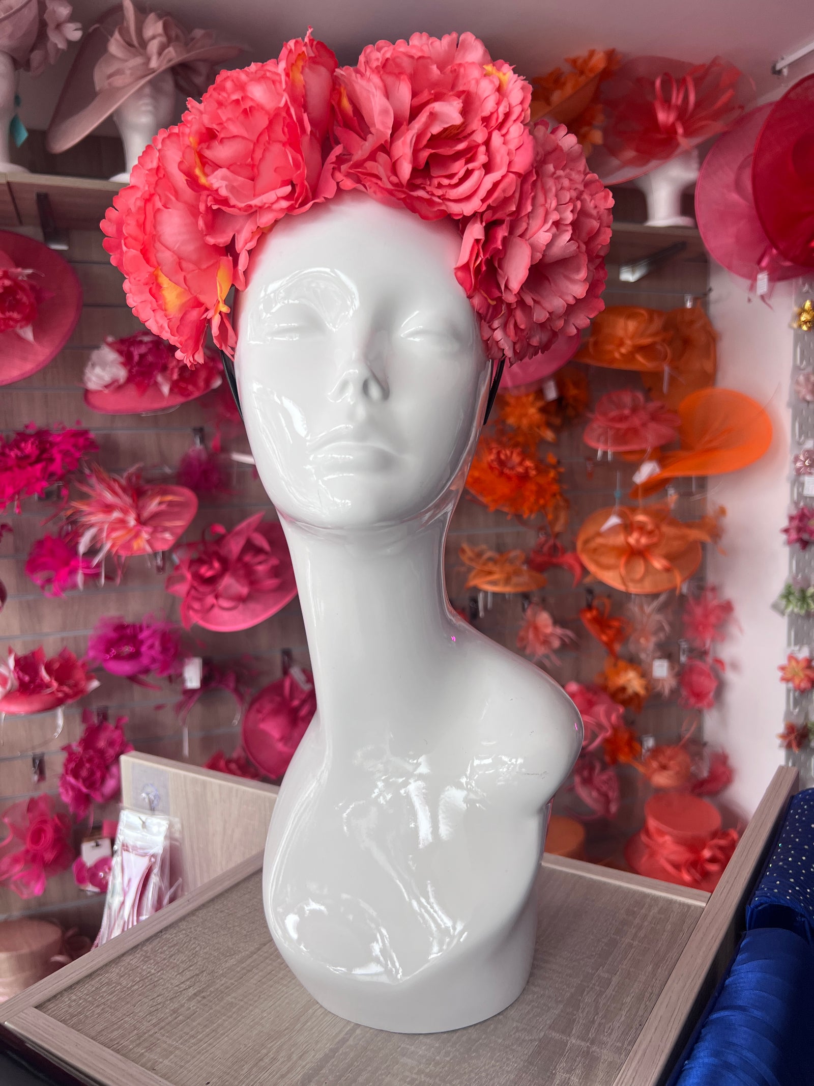 Bright Pink Peony flower Crown Headband-Fascinators Direct