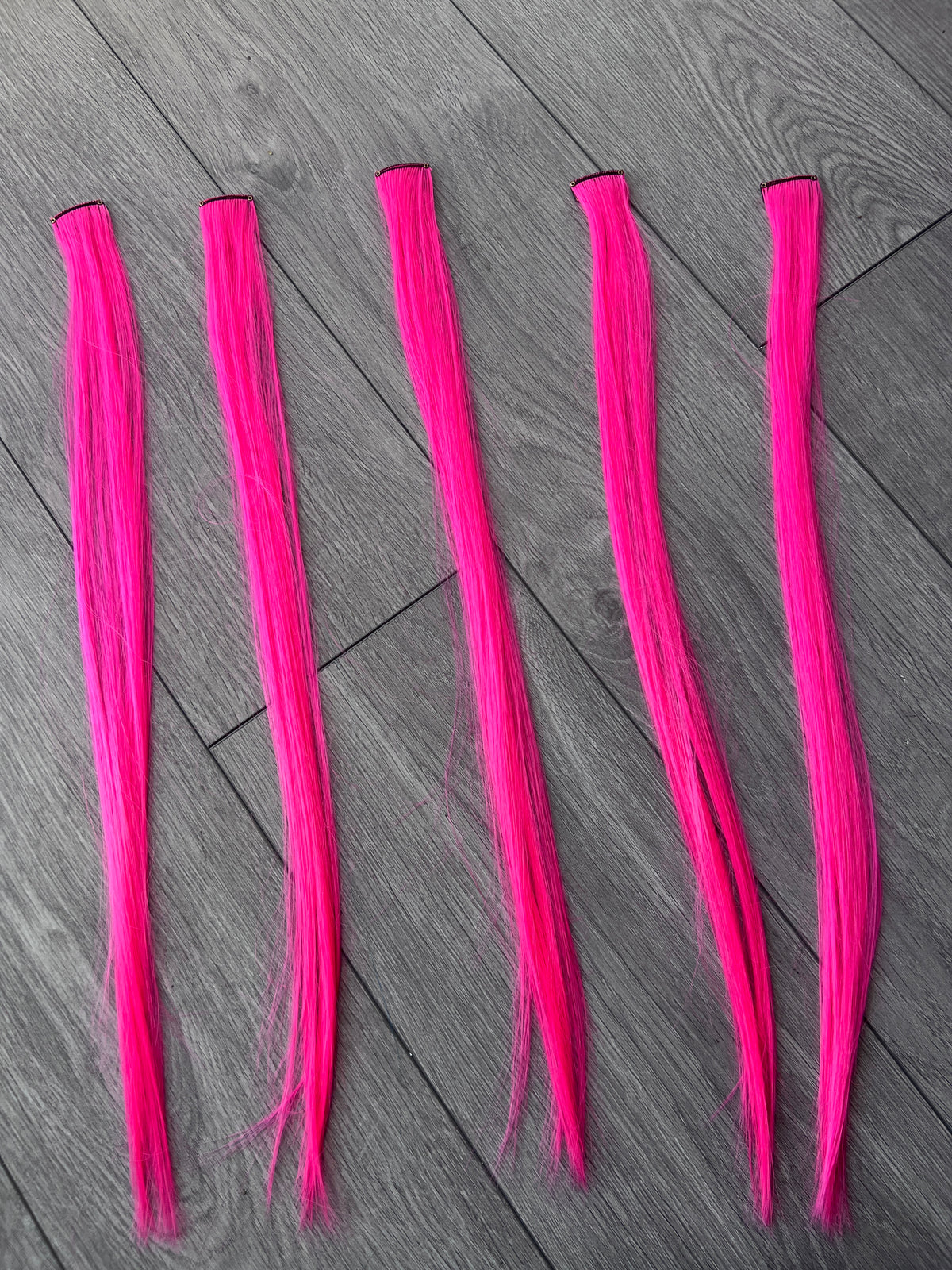 Bright Pink Straight Clip In Hair Extensions x5-Fascinators Direct
