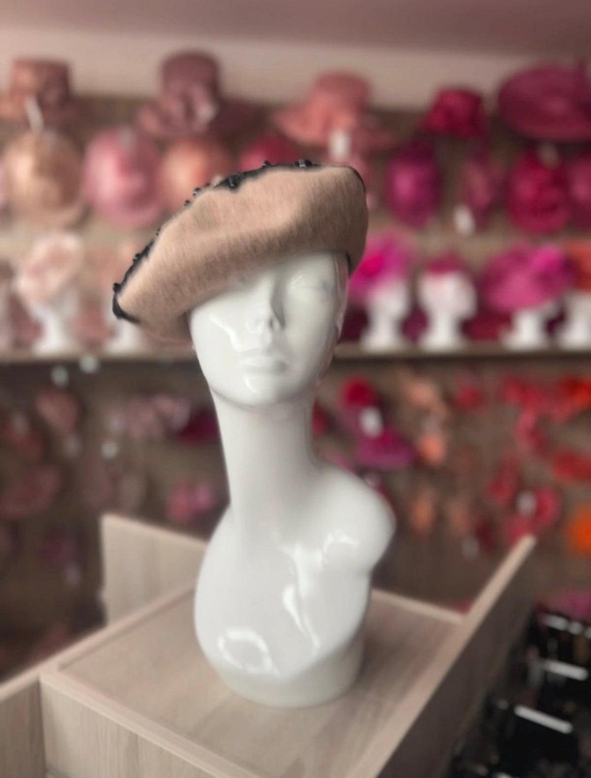 Brown Beret Hat With Lace &amp; Pearls Detail-Fascinators Direct