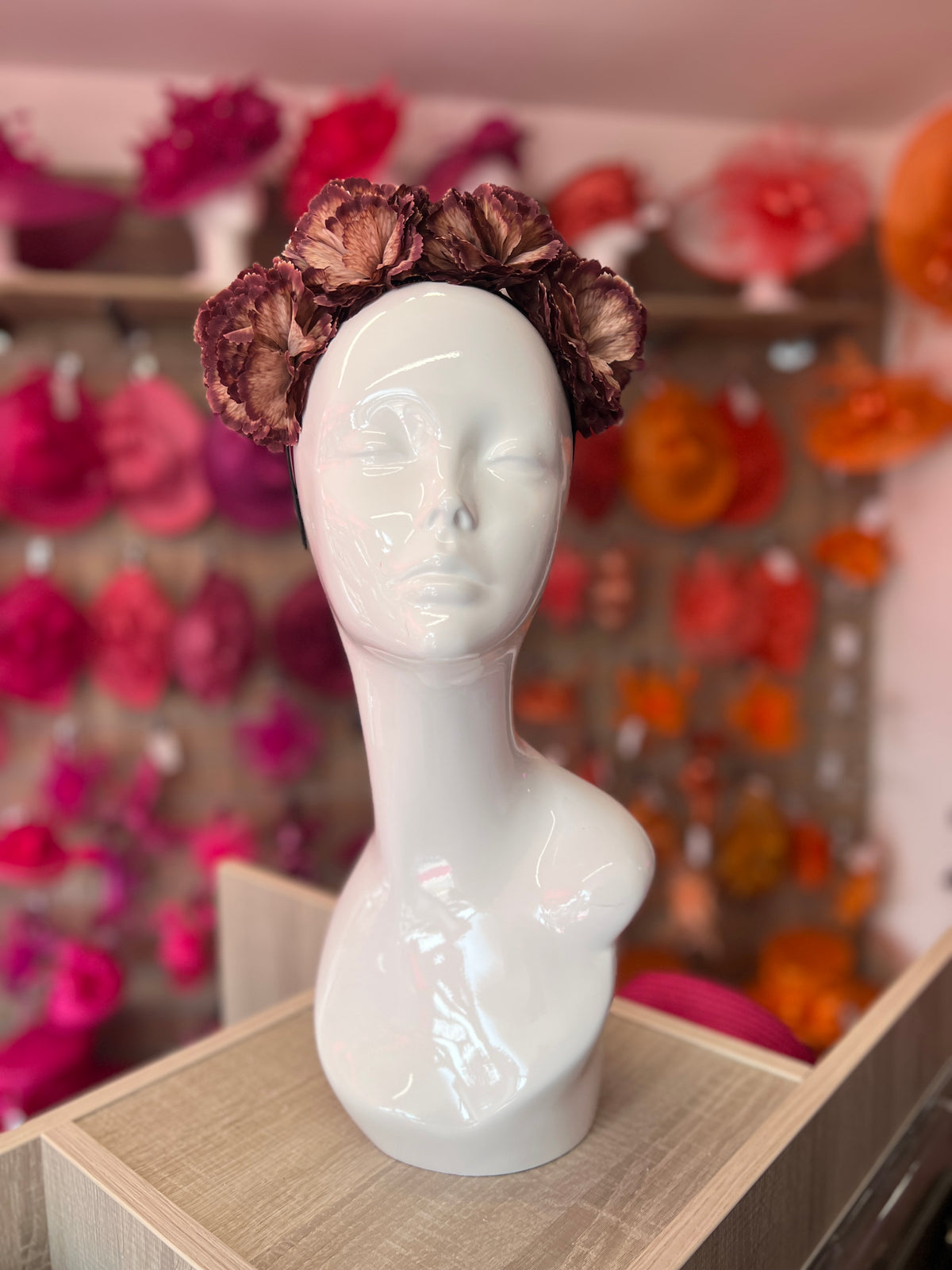 Brown Carnation Flower Crown Headband-Fascinators Direct