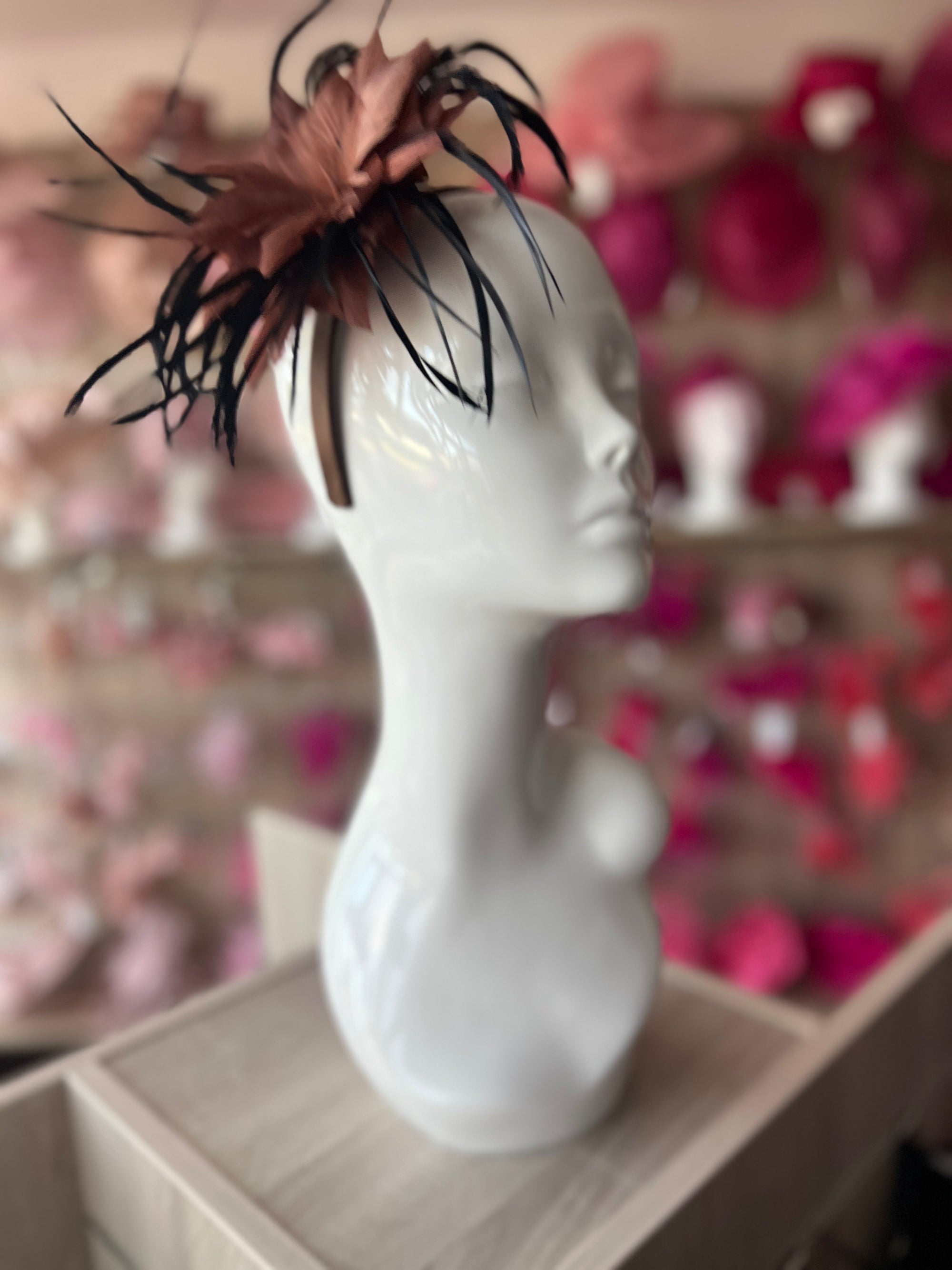 Brown Fascinator Headband with Black Feathers-Fascinators Direct