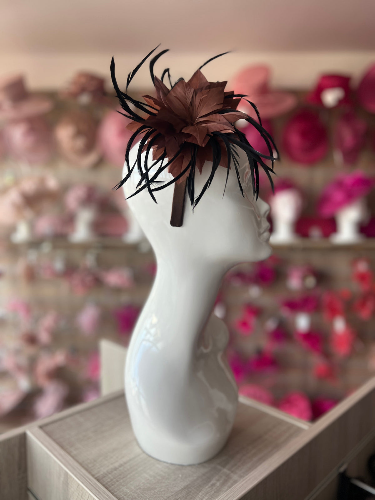Brown Fascinator Headband with Black Feathers-Fascinators Direct