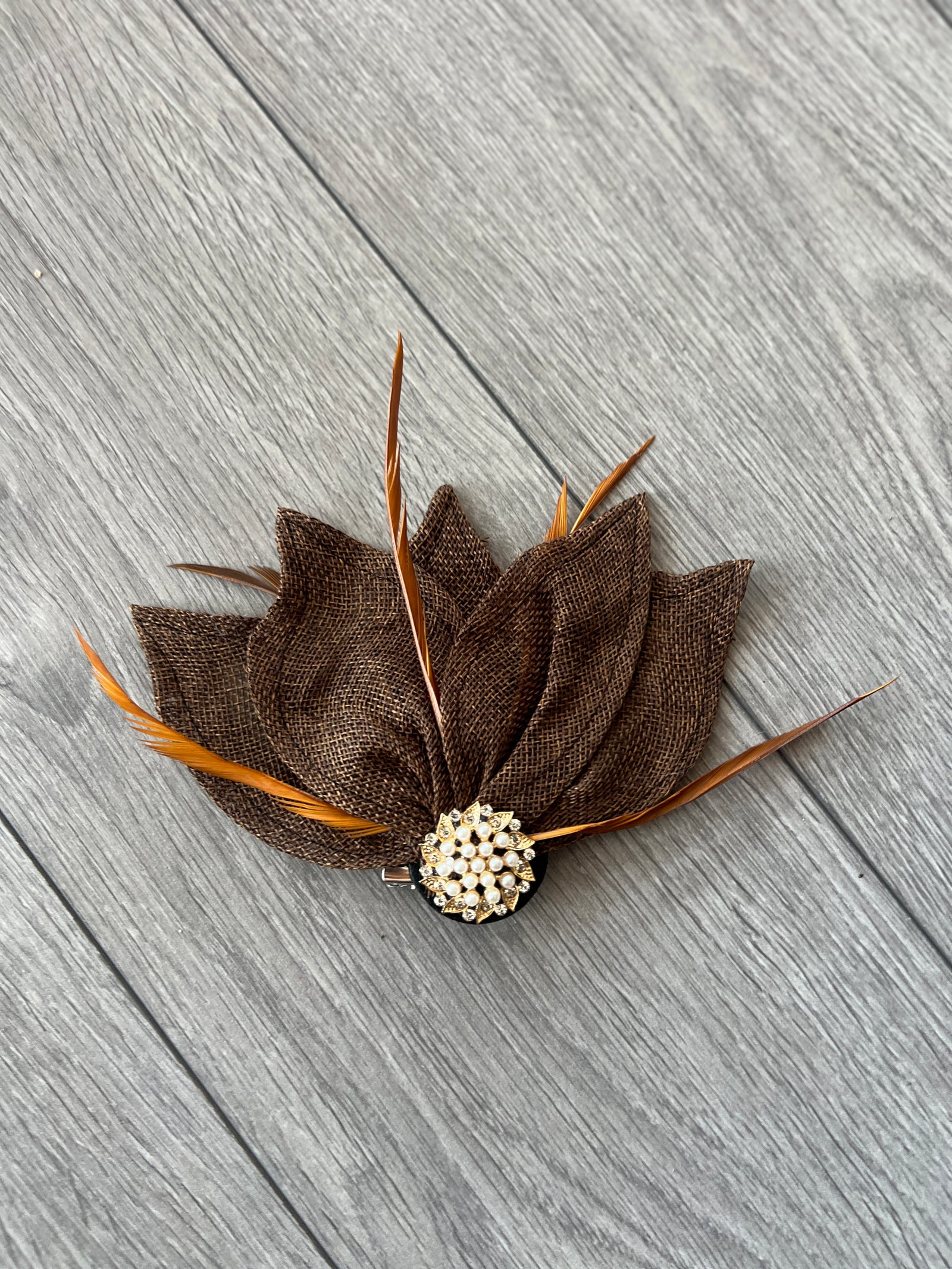 Brown Feather Petal Fan Hair Clip Fascinator-Fascinators Direct