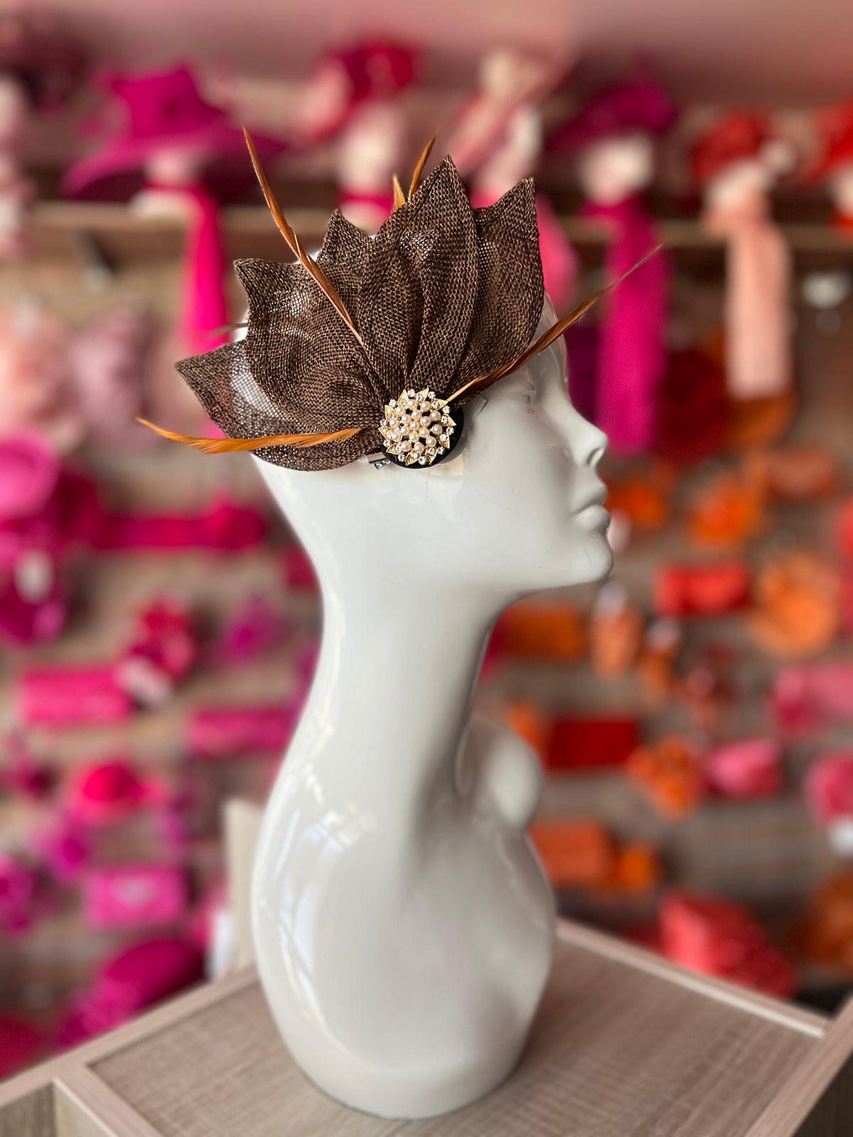 Brown Feather Petal Fan Hair Clip Fascinator-Fascinators Direct