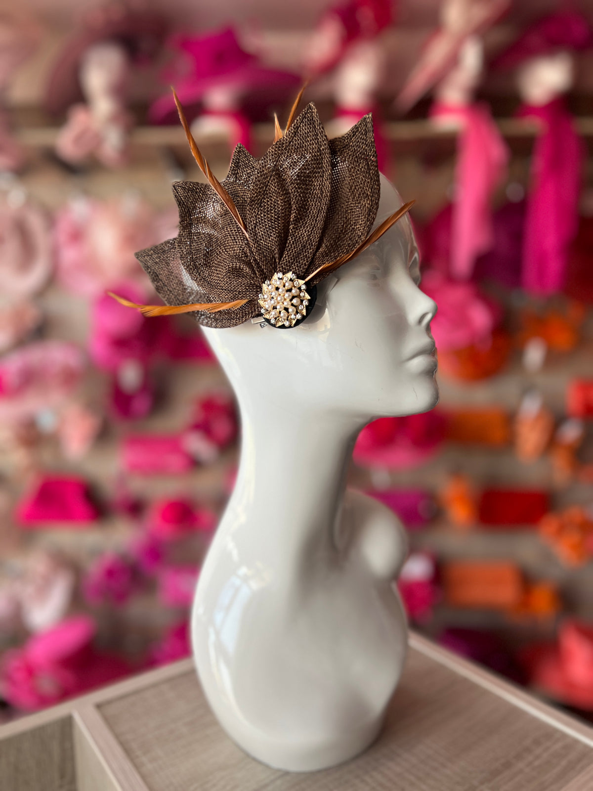 Brown Feather Petal Fan Hair Clip Fascinator-Fascinators Direct