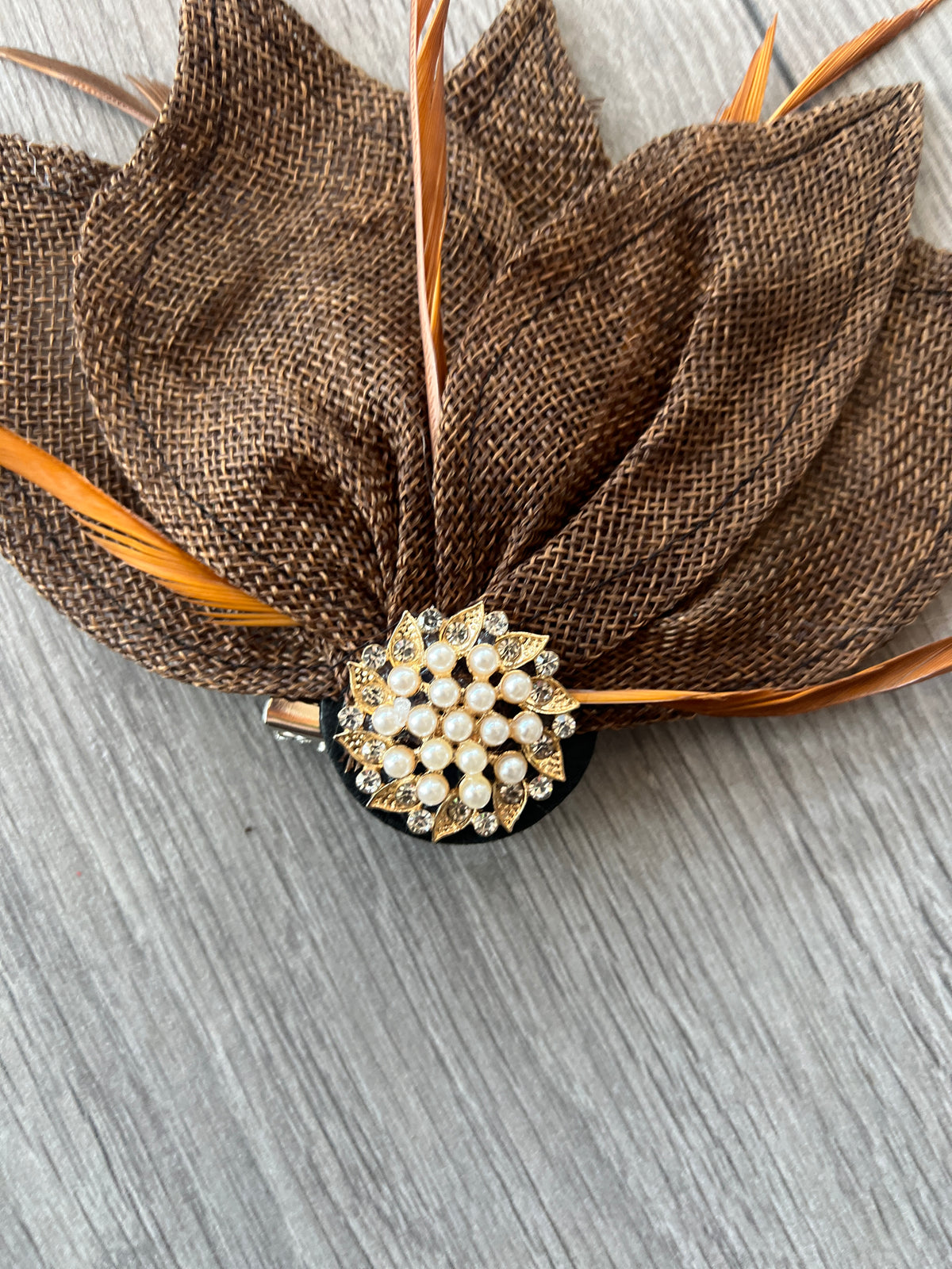 Brown Feather Petal Fan Hair Clip Fascinator-Fascinators Direct