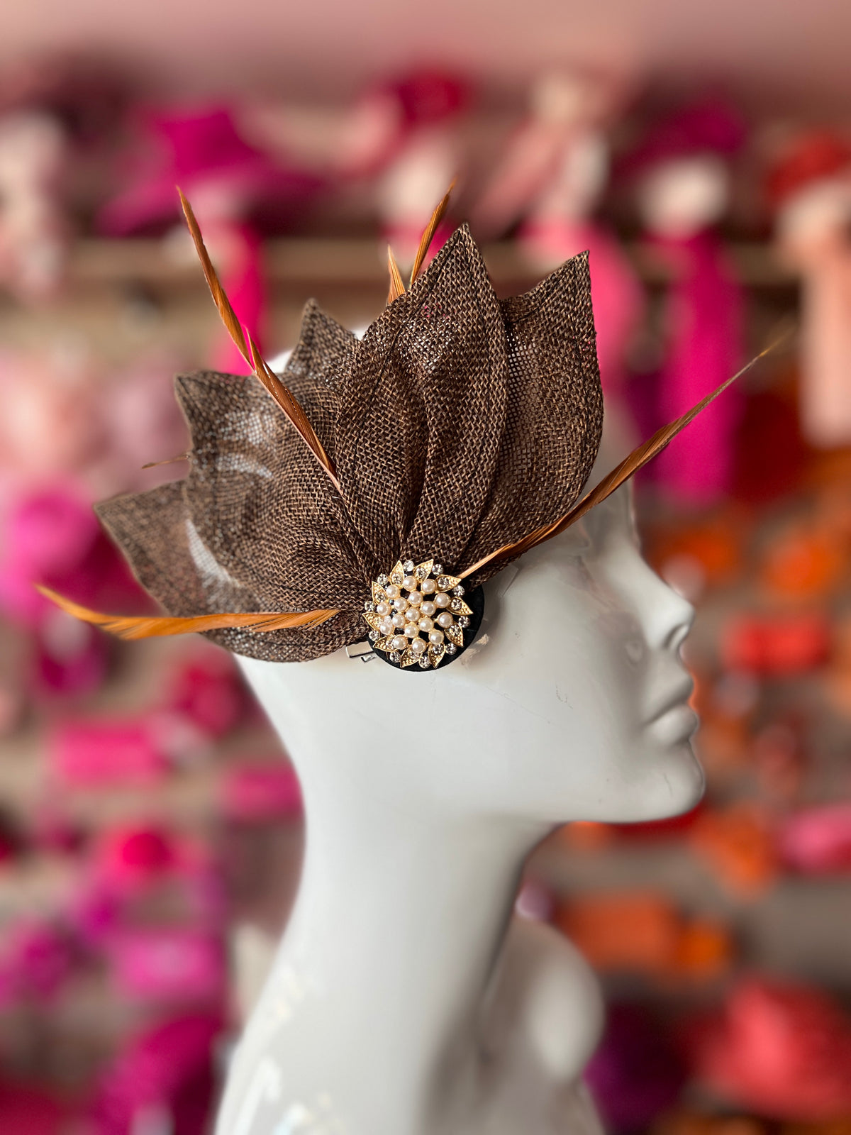 Brown Feather Petal Fan Hair Clip Fascinator-Fascinators Direct