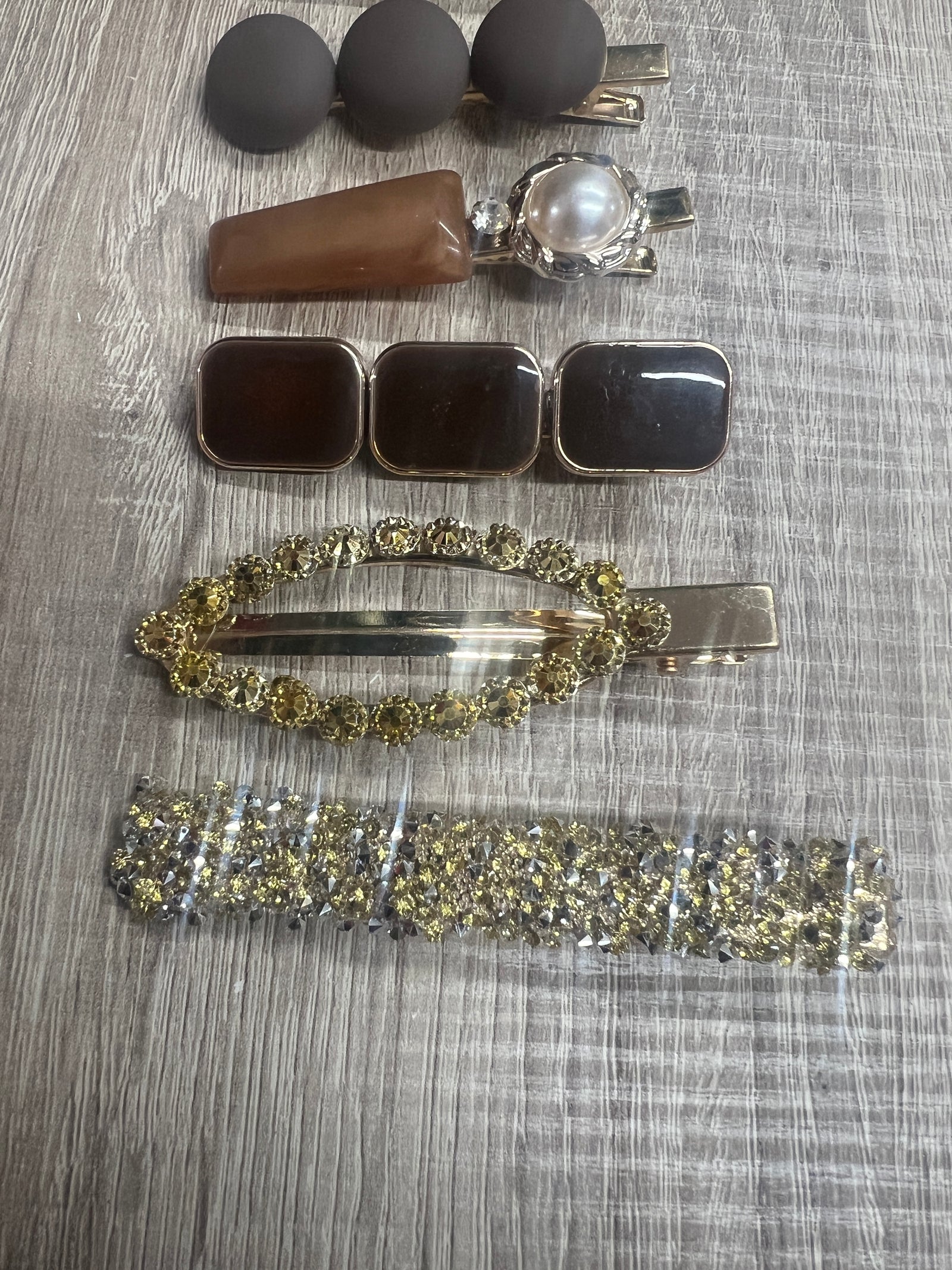 Brown & Gold Resin & Rhinestone Hair Clips Set x6-Fascinators Direct
