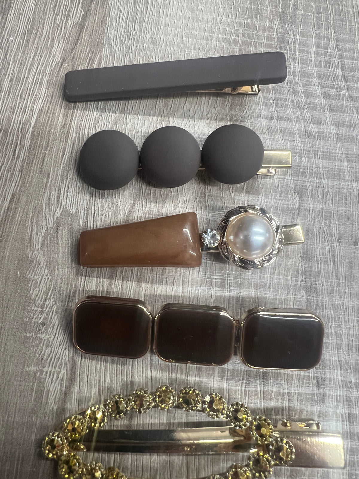 Brown &amp; Gold Resin &amp; Rhinestone Hair Clips Set x6-Fascinators Direct