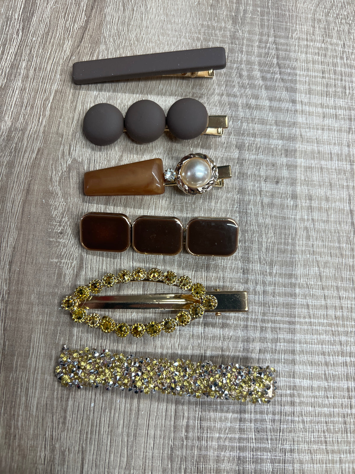 Brown &amp; Gold Resin &amp; Rhinestone Hair Clips Set x6-Fascinators Direct