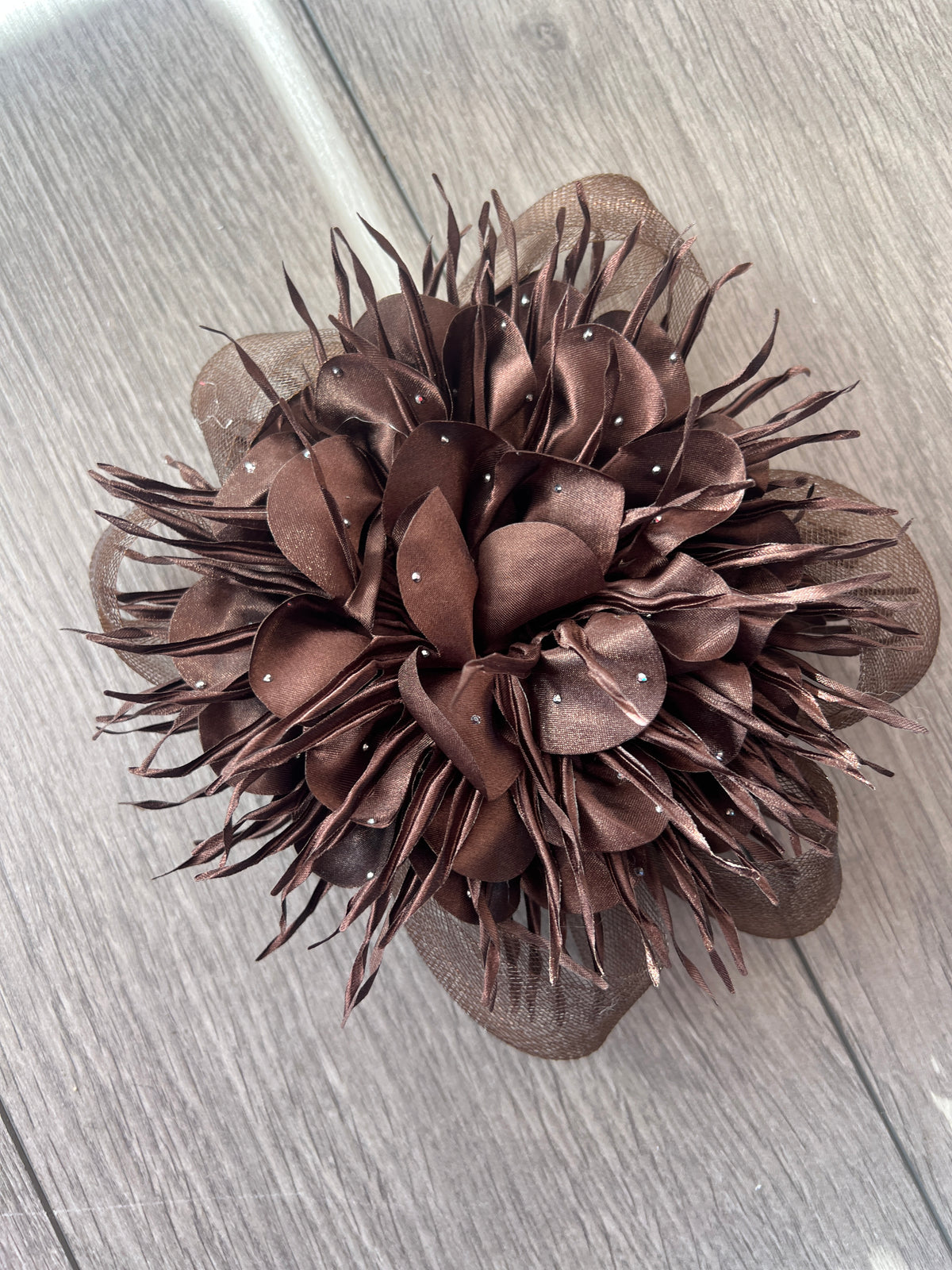 Brown Hair Fascinator with Satin Flower &amp; Diamantés-Fascinators Direct