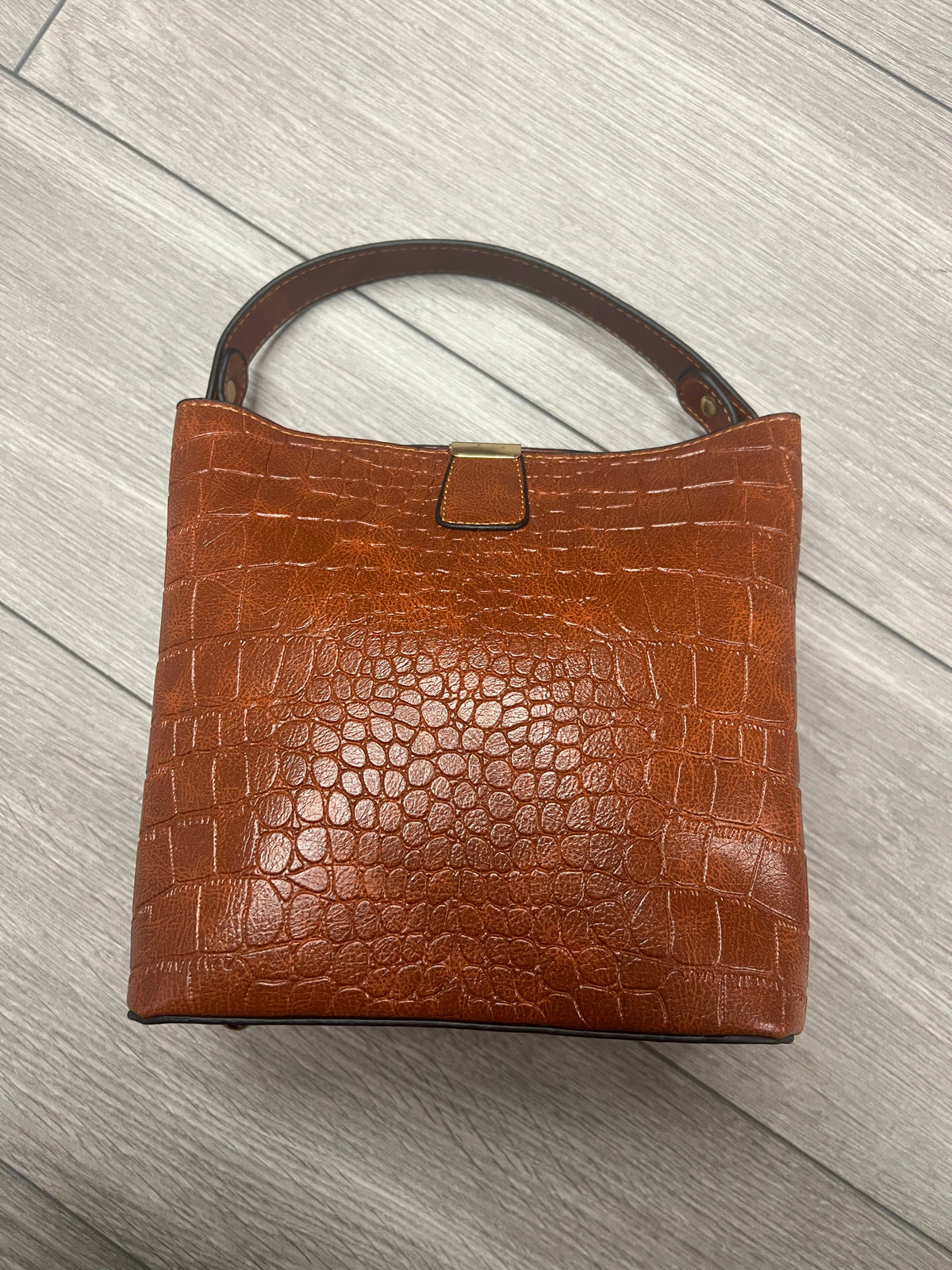 Brown Luxury Croc Bucket Shoulder Handbag-Fascinators Direct