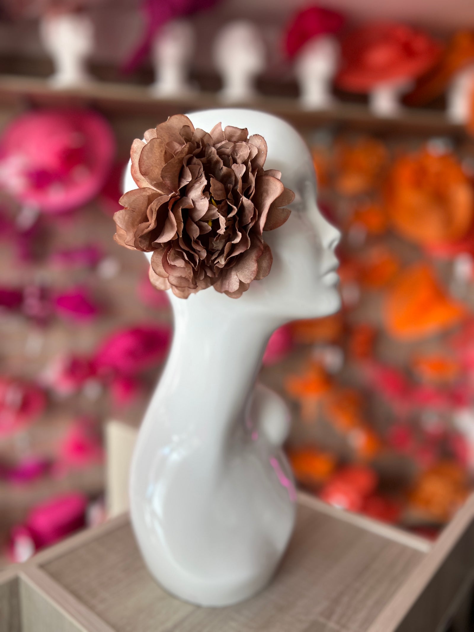 Brown Peony Hair Flower Clip-Fascinators Direct