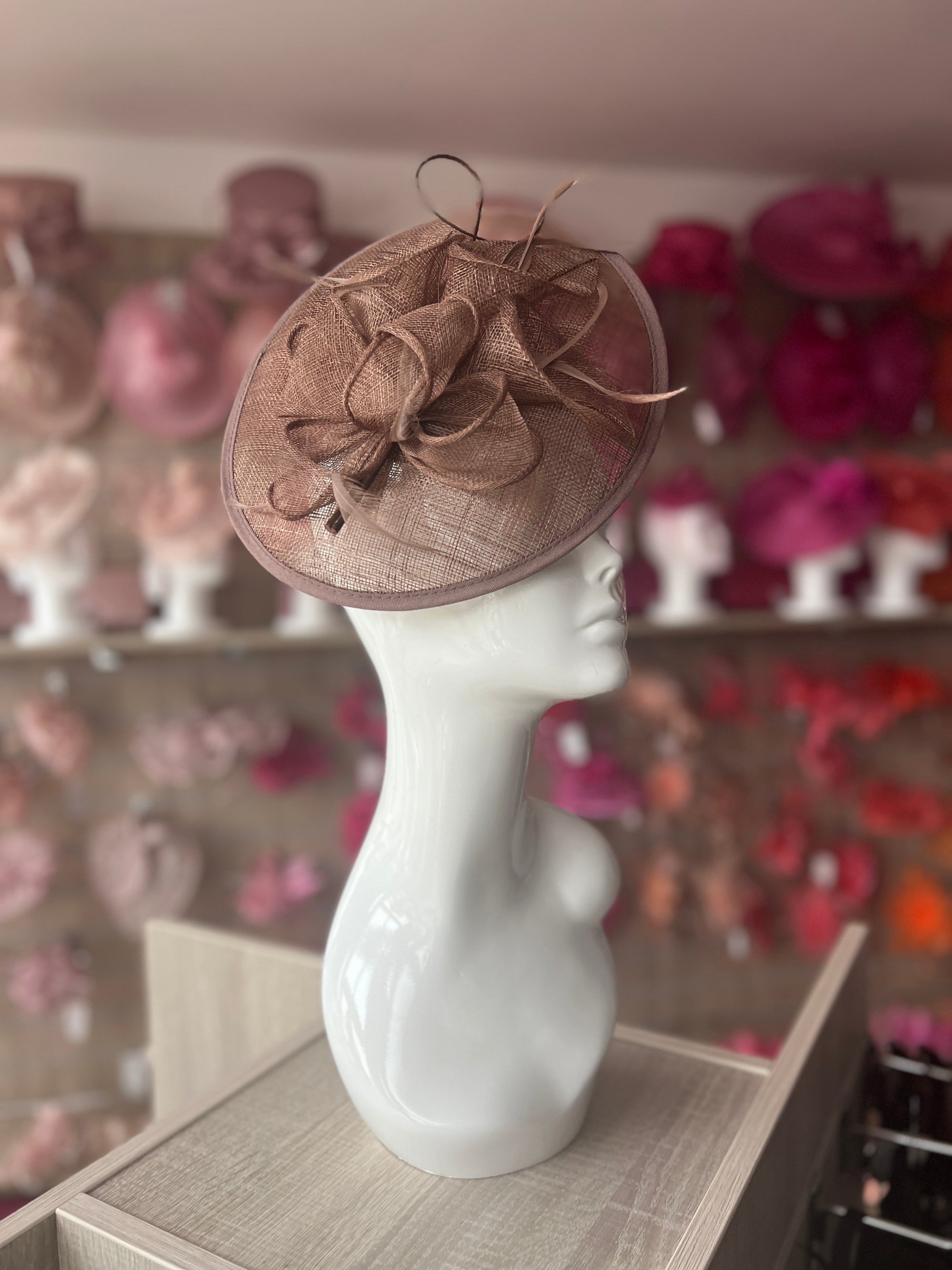 Brown Sinamay Petunia Flower Fascinator With A Saucer Base-Fascinators Direct