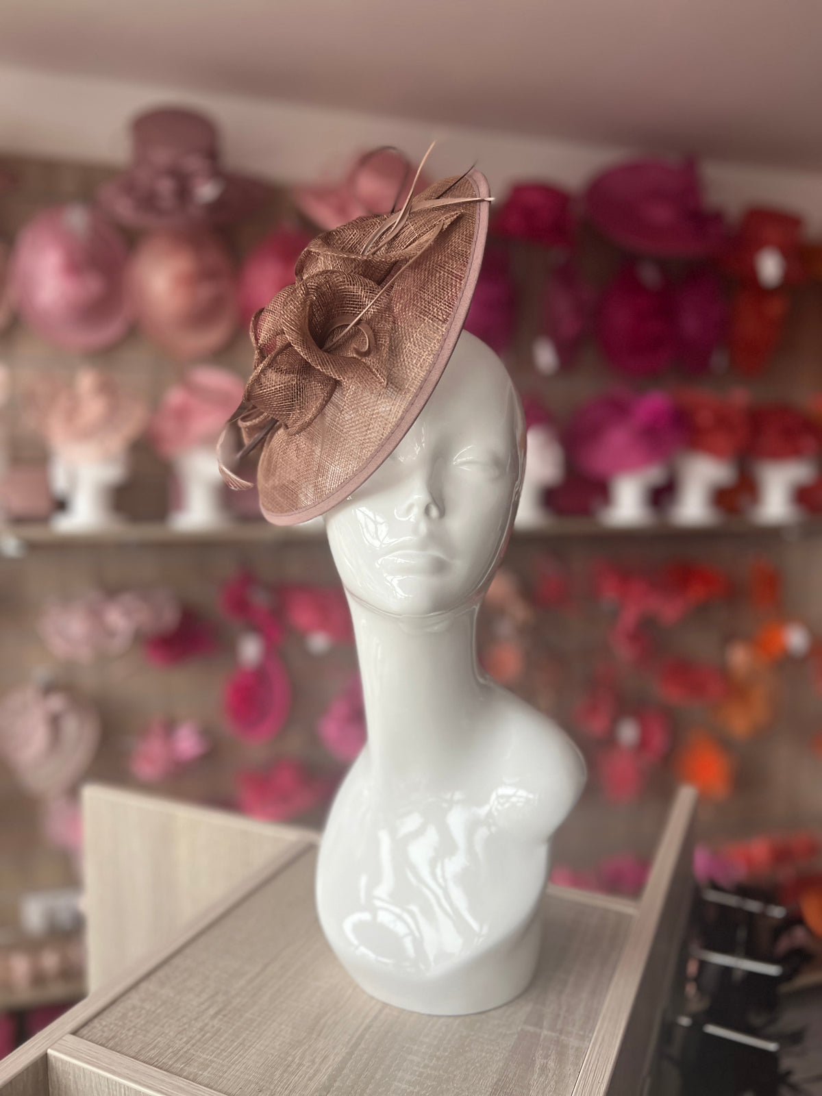 Brown Sinamay Petunia Flower Fascinator With A Saucer Base-Fascinators Direct