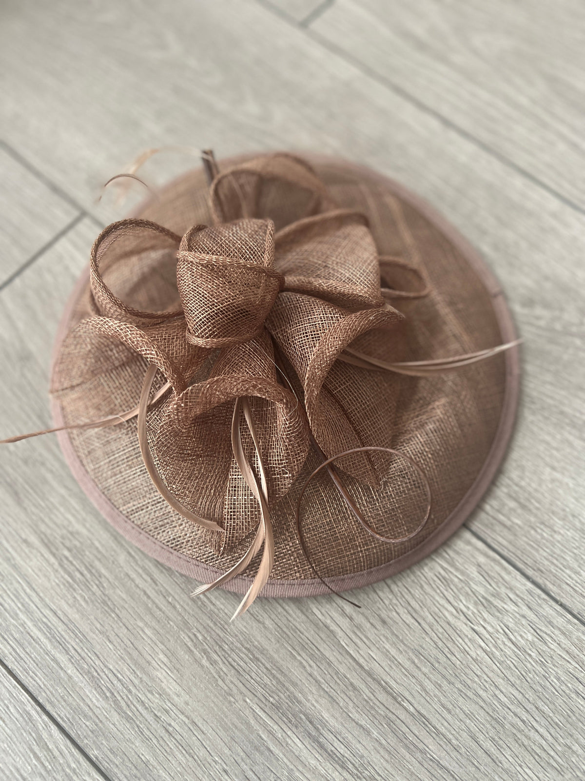 Brown Sinamay Petunia Flower Fascinator With A Saucer Base-Fascinators Direct