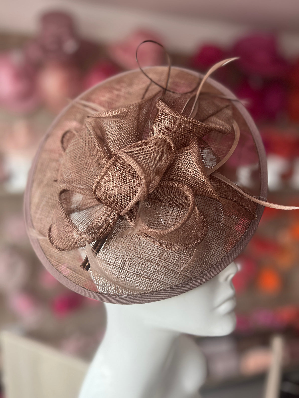Brown Sinamay Petunia Flower Fascinator With A Saucer Base-Fascinators Direct