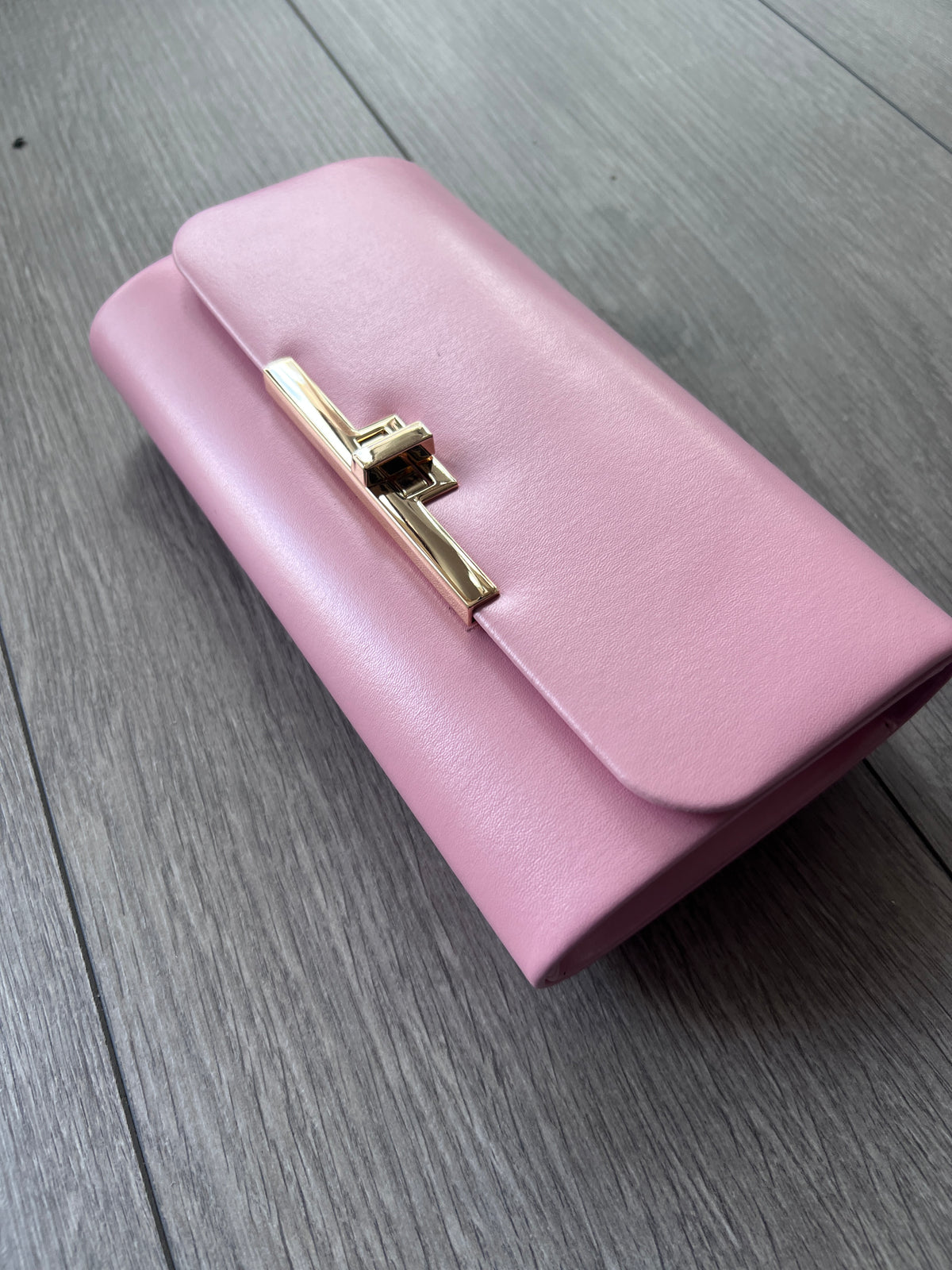 Bubblegum Pink Clutch Bag With Gold Turn Lock-Fascinators Direct