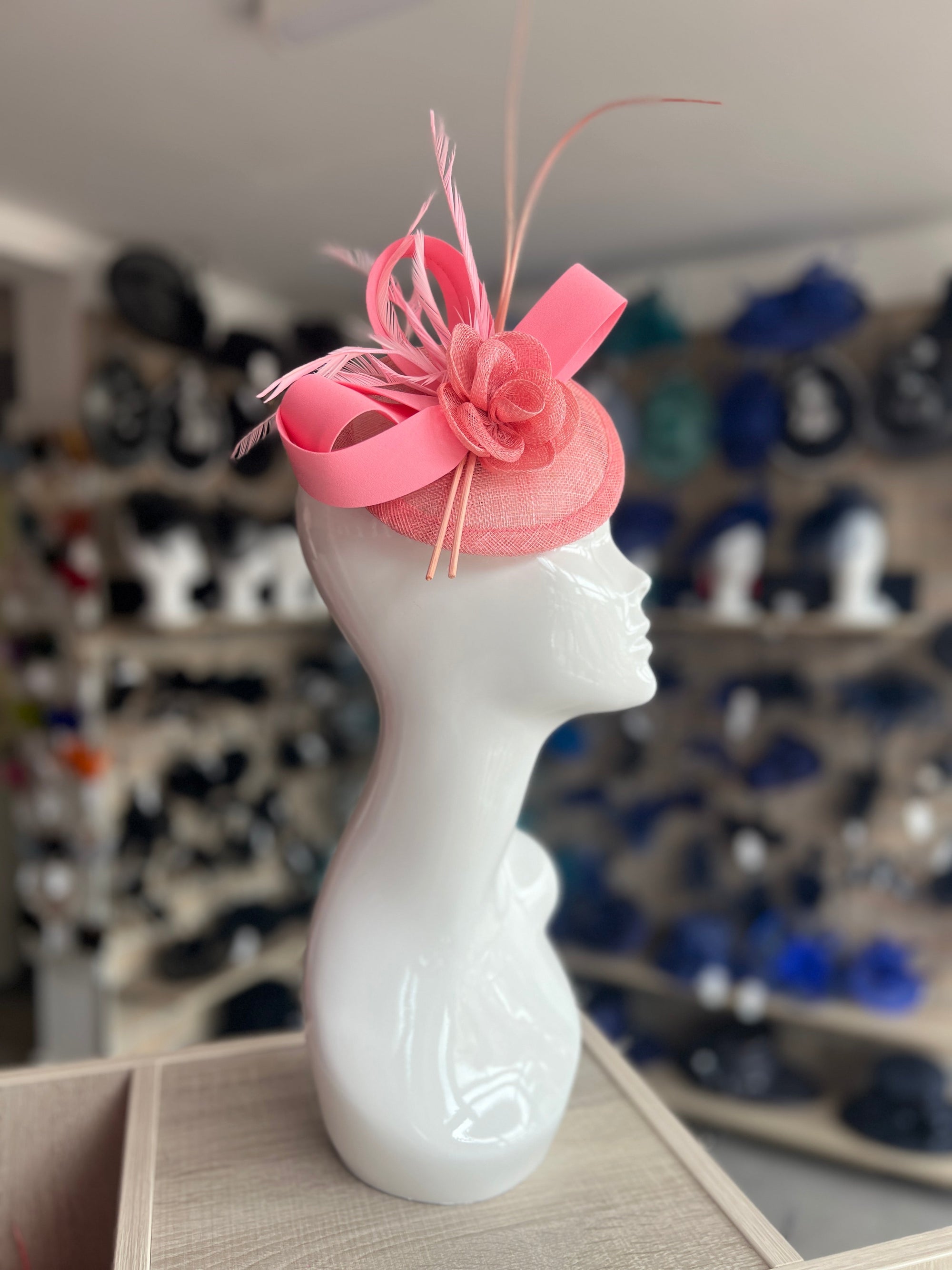 Bubblegum Pink Disc Fascinator with Ribbons, Quills & Feathers-Fascinators Direct