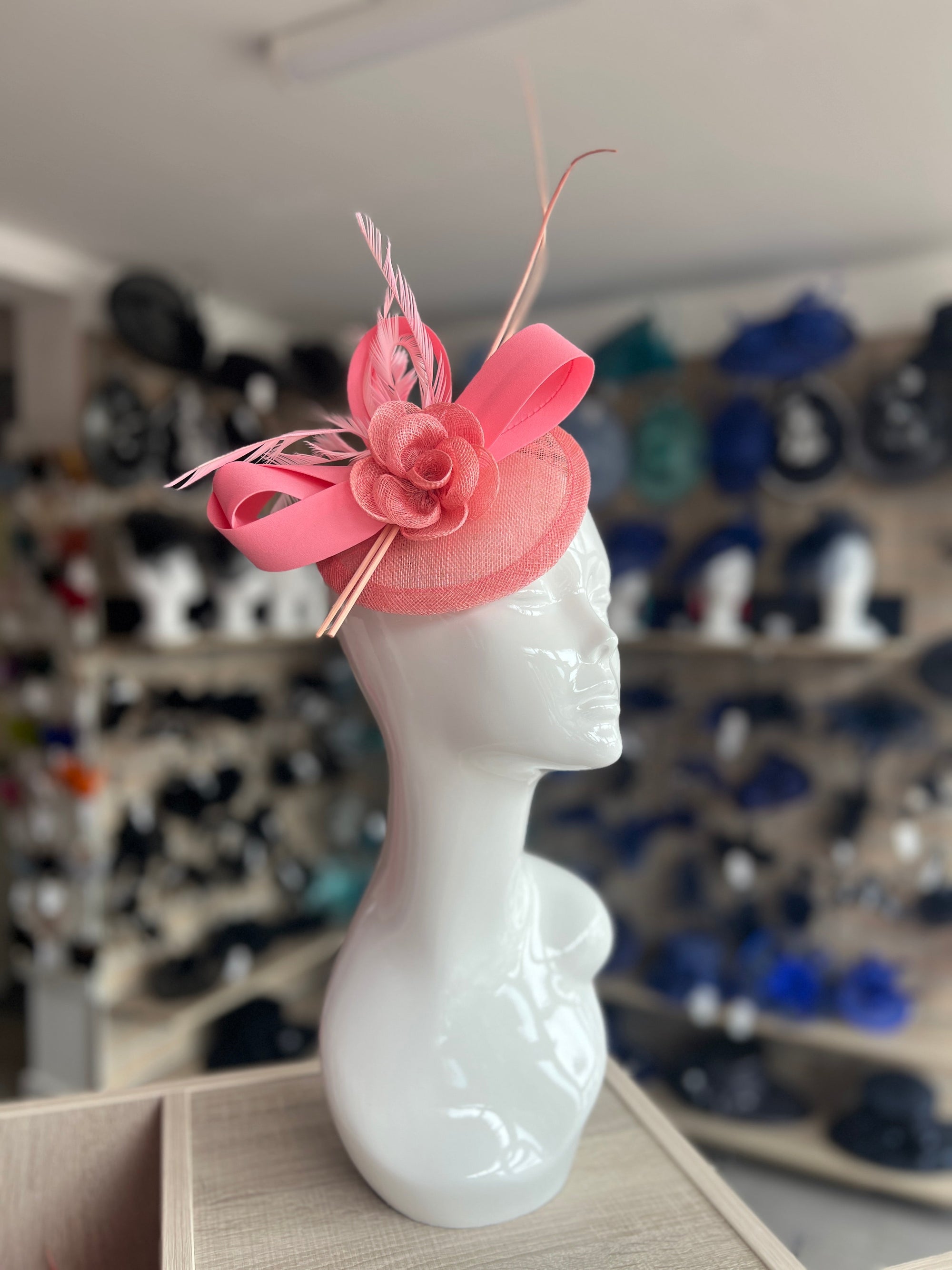 Bubblegum Pink Fascinator with Ribbons, Quills & Feathers
