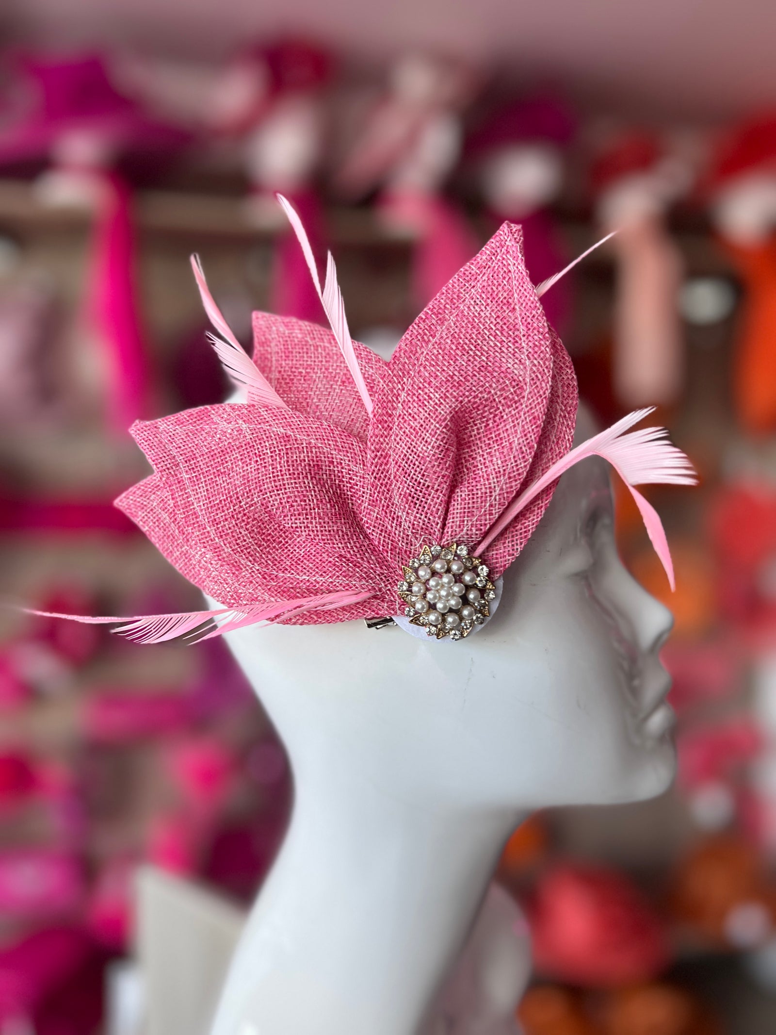 Bubblegum Pink Feather Petal Fan Hair Clip Fascinator-Fascinators Direct