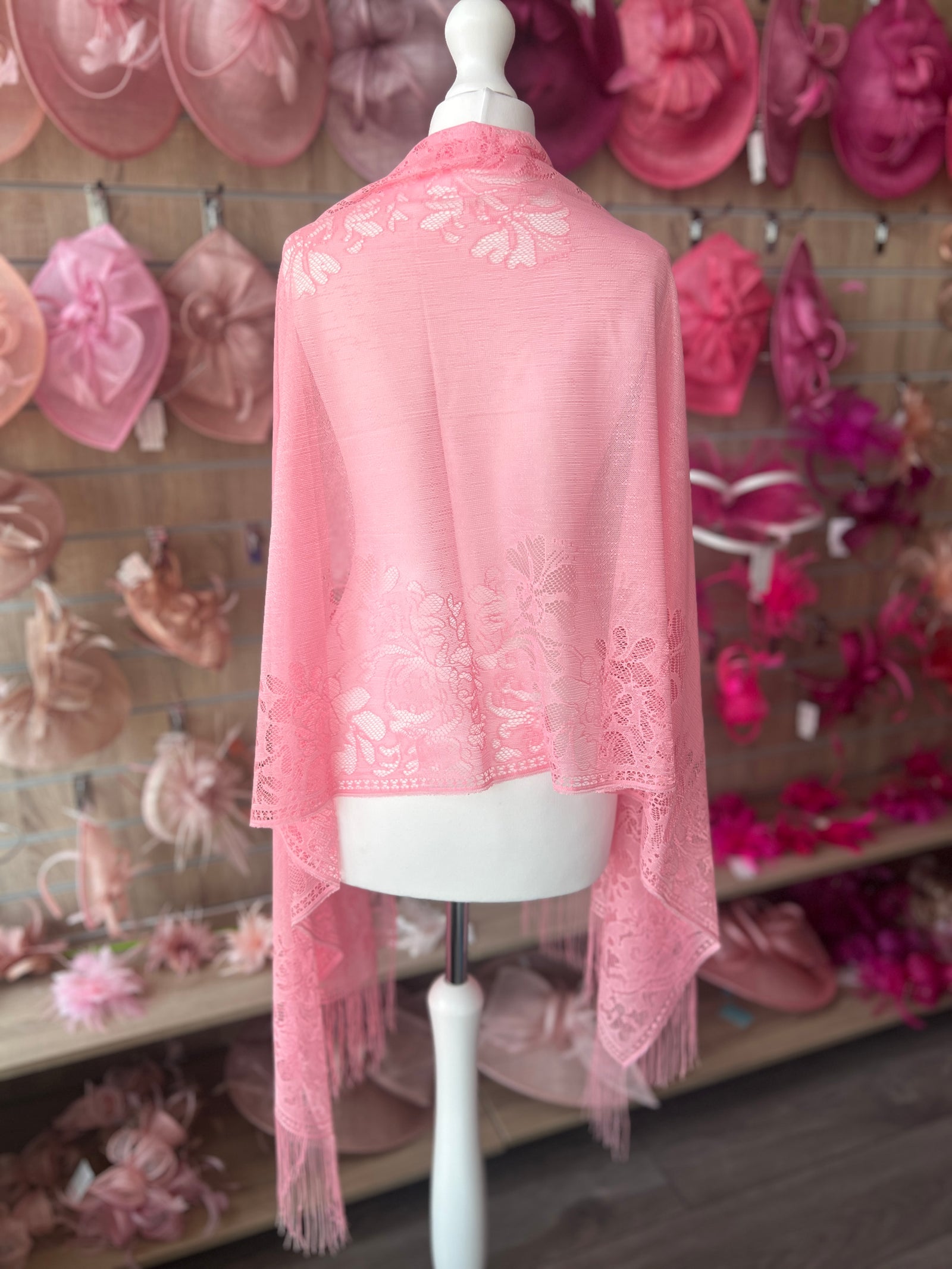 Bubblegum Pink Lace Shawl-Fascinators Direct