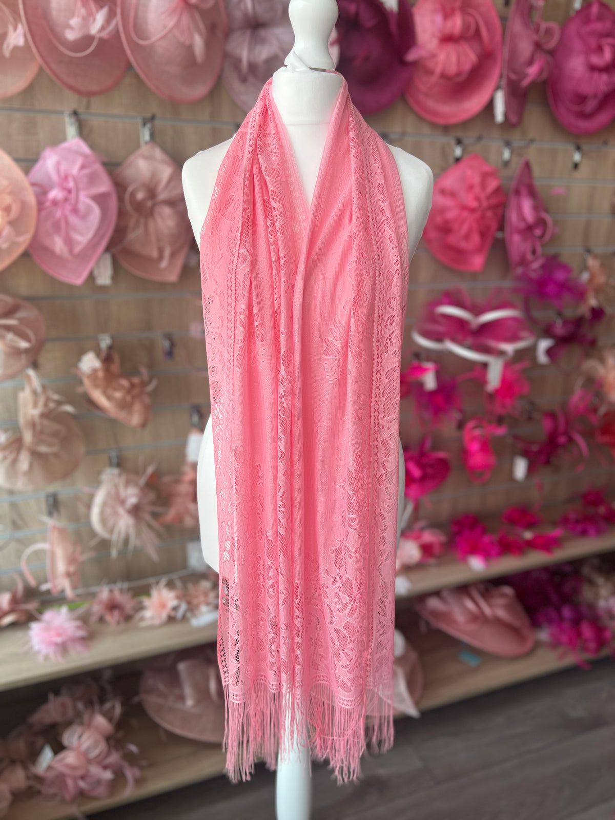Bubblegum Pink Lace Shawl-Fascinators Direct