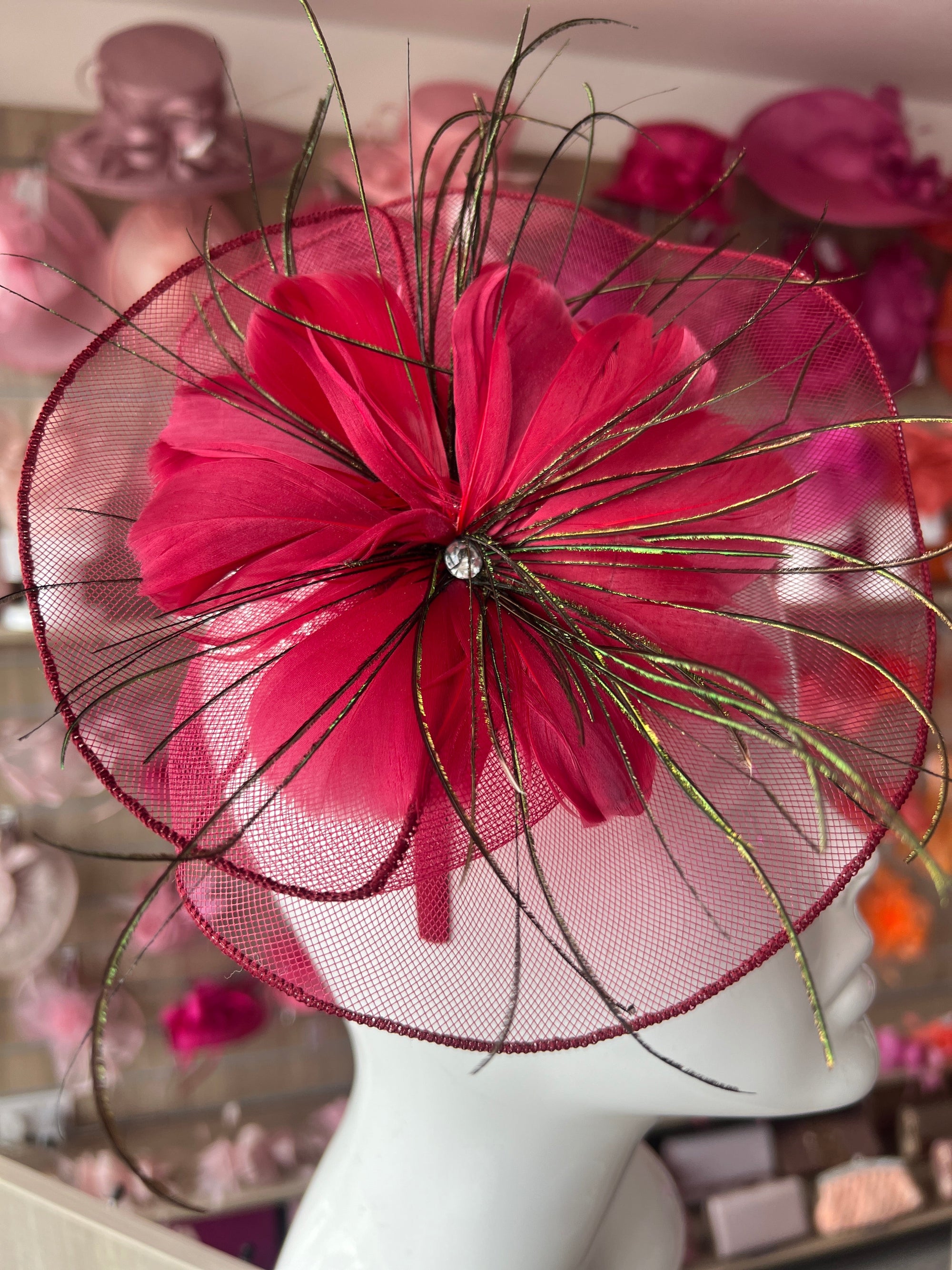 Burgundy Crinoline Flower Fascinator-Fascinators Direct