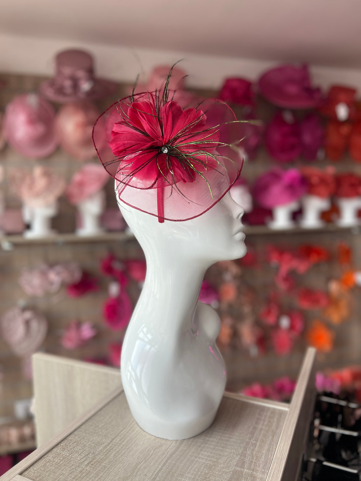 Burgundy Crinoline Flower Fascinator-Fascinators Direct
