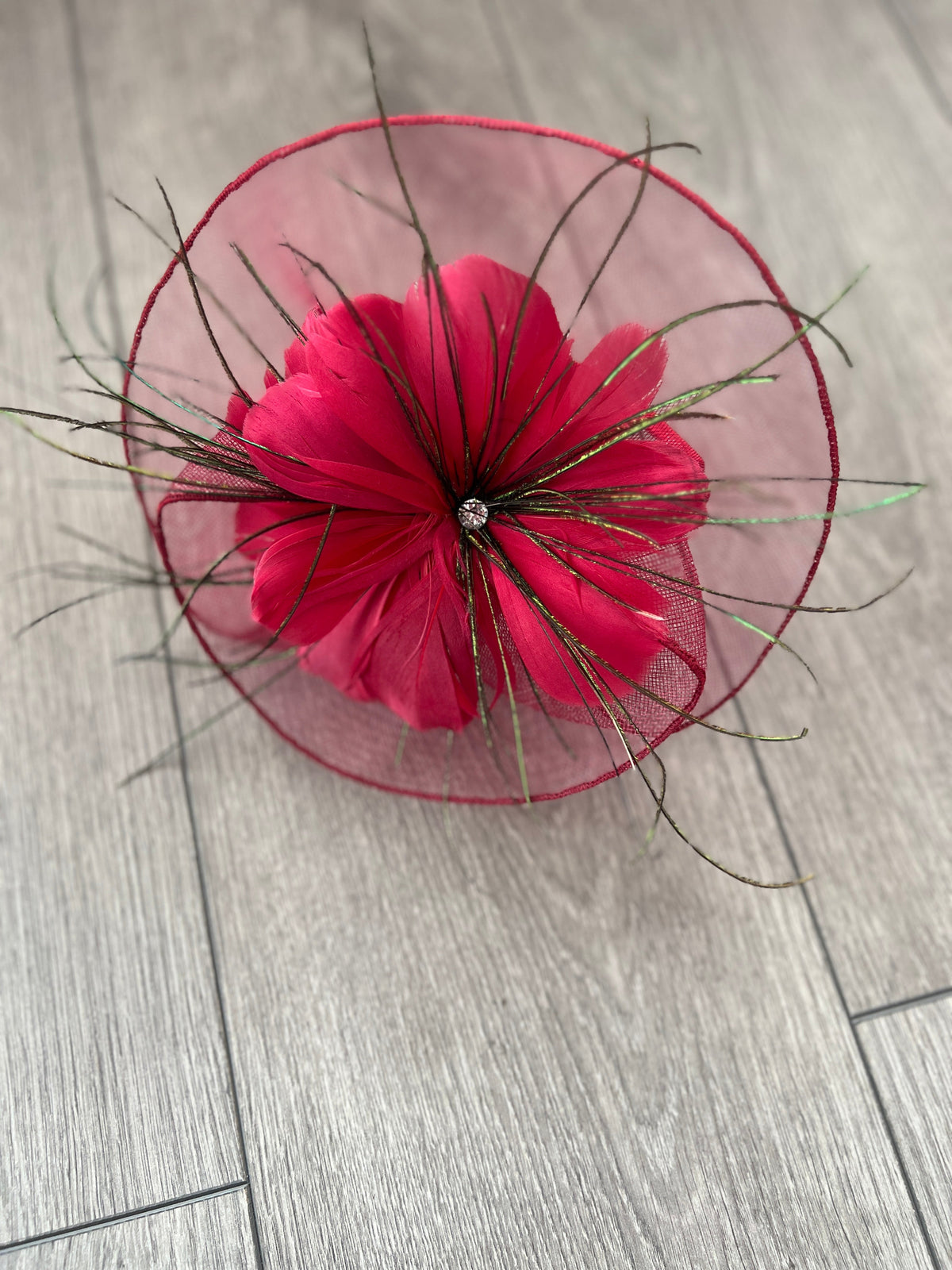 Burgundy Crinoline Flower Fascinator-Fascinators Direct