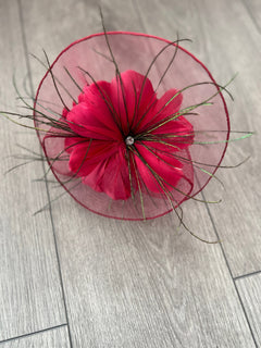 Burgundy Crinoline Flower Fascinator display picture 1