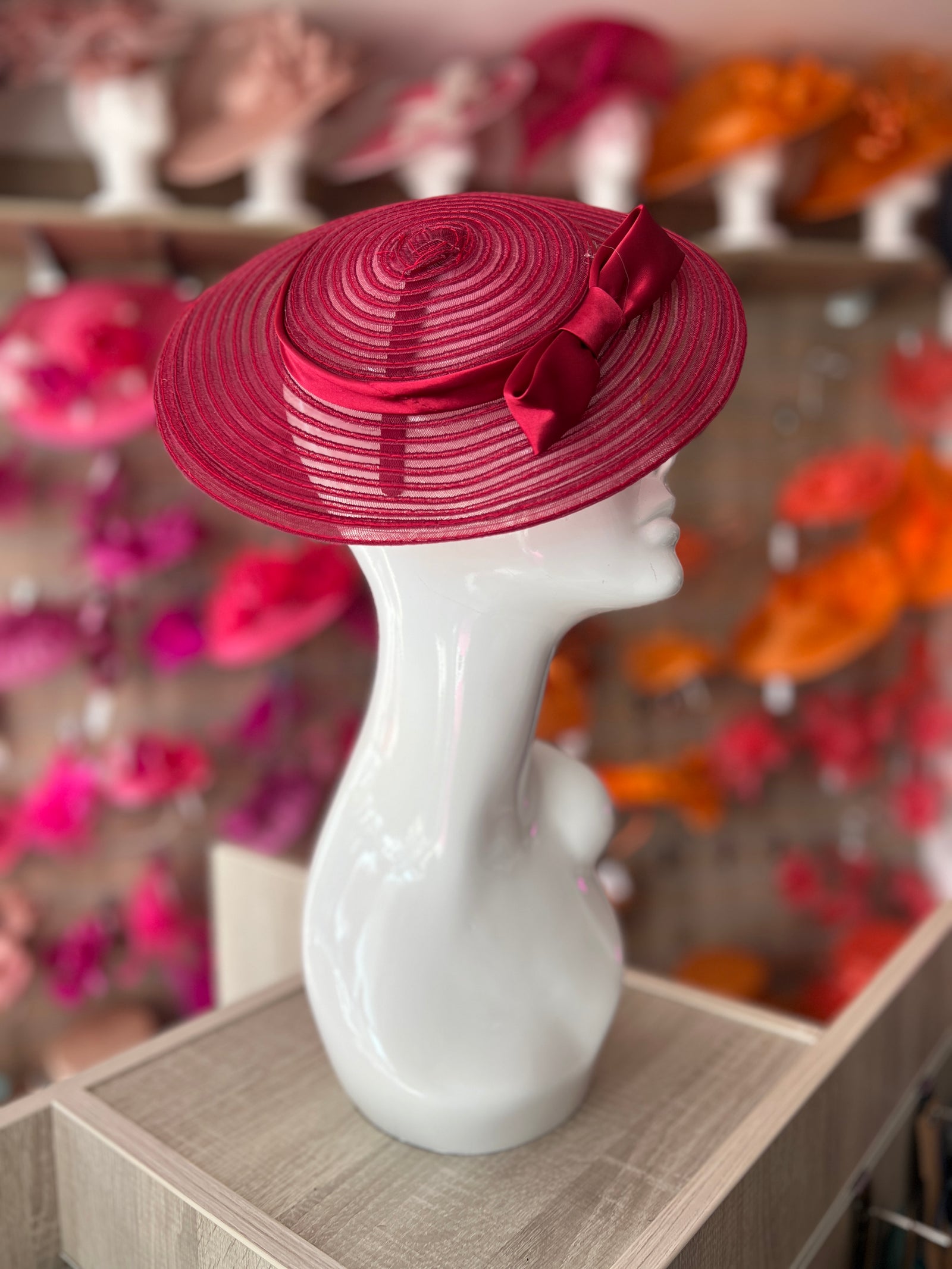 Burgundy Crinoline Saucer Fascinator With Bow-Fascinators Direct