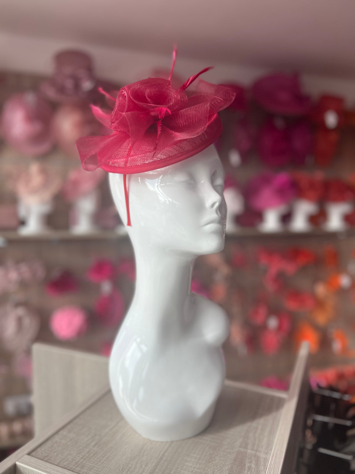 Burgundy Disc Fascinator With Floral Design &amp; Feathers-Fascinators Direct