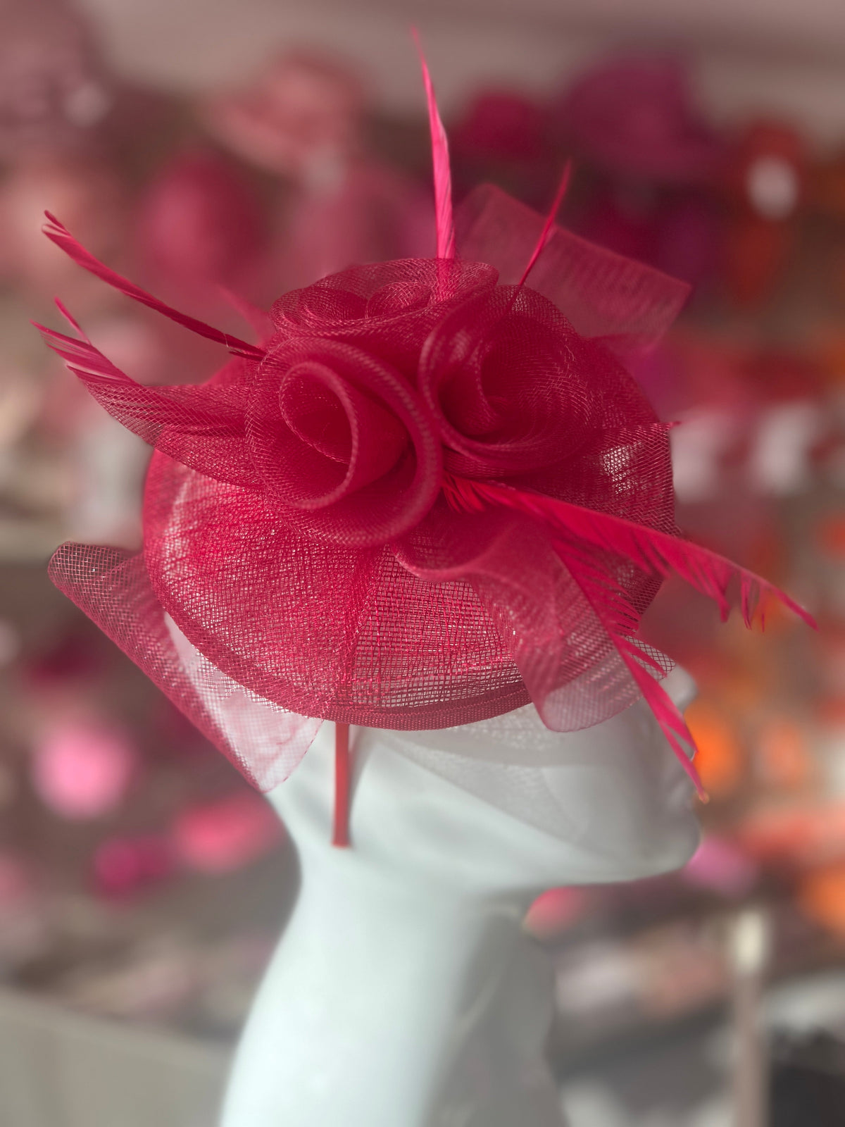 Burgundy Disc Fascinator With Floral Design &amp; Feathers-Fascinators Direct