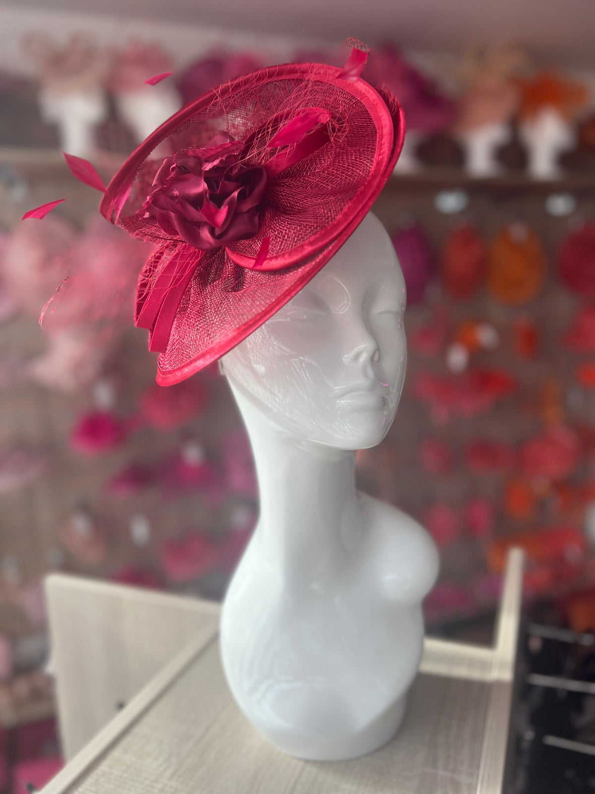 Burgundy Disc Fascinator with Fabric Rose &amp; Netting-Fascinators Direct