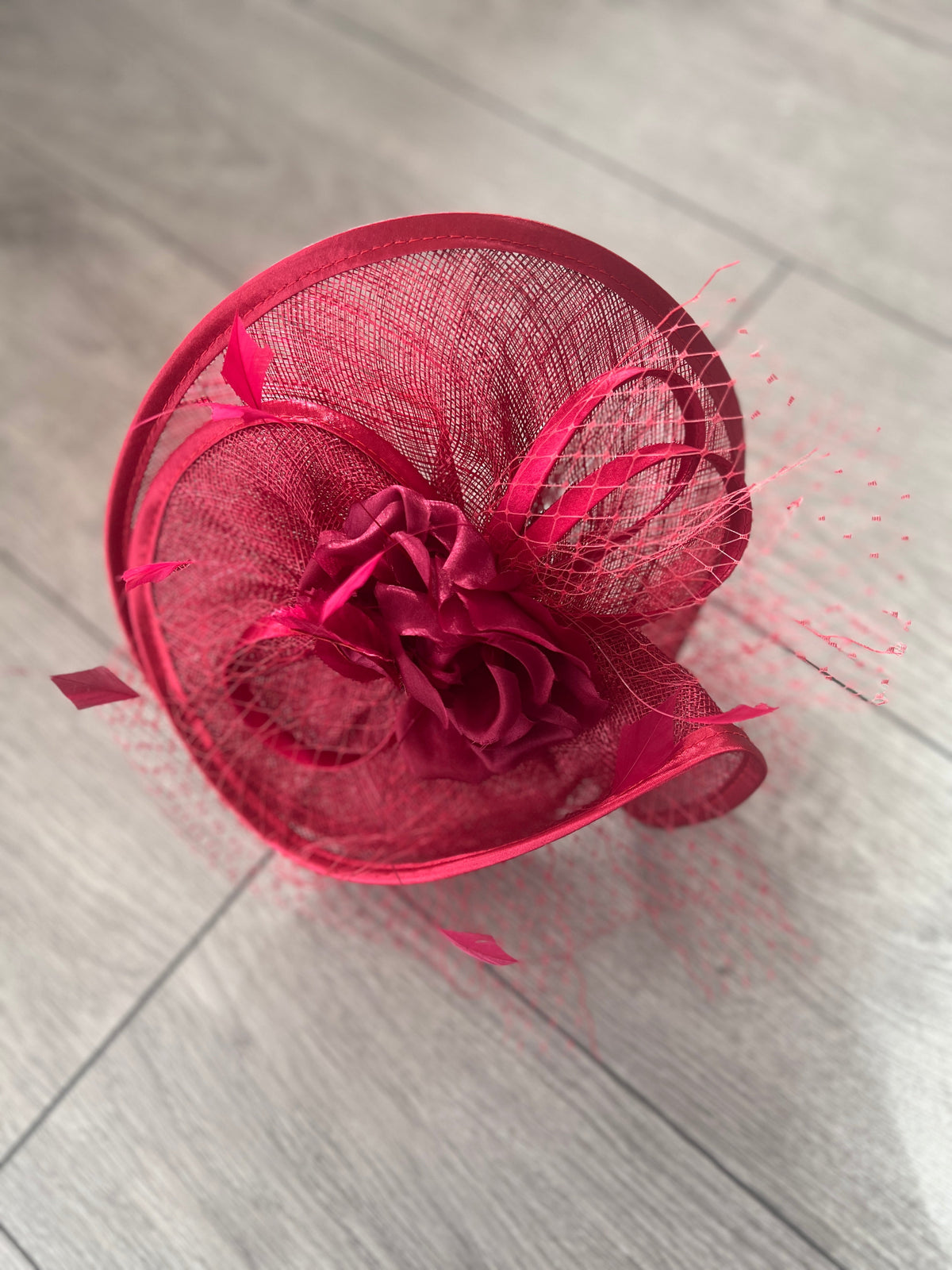 Burgundy Disc Fascinator with Fabric Rose &amp; Netting-Fascinators Direct