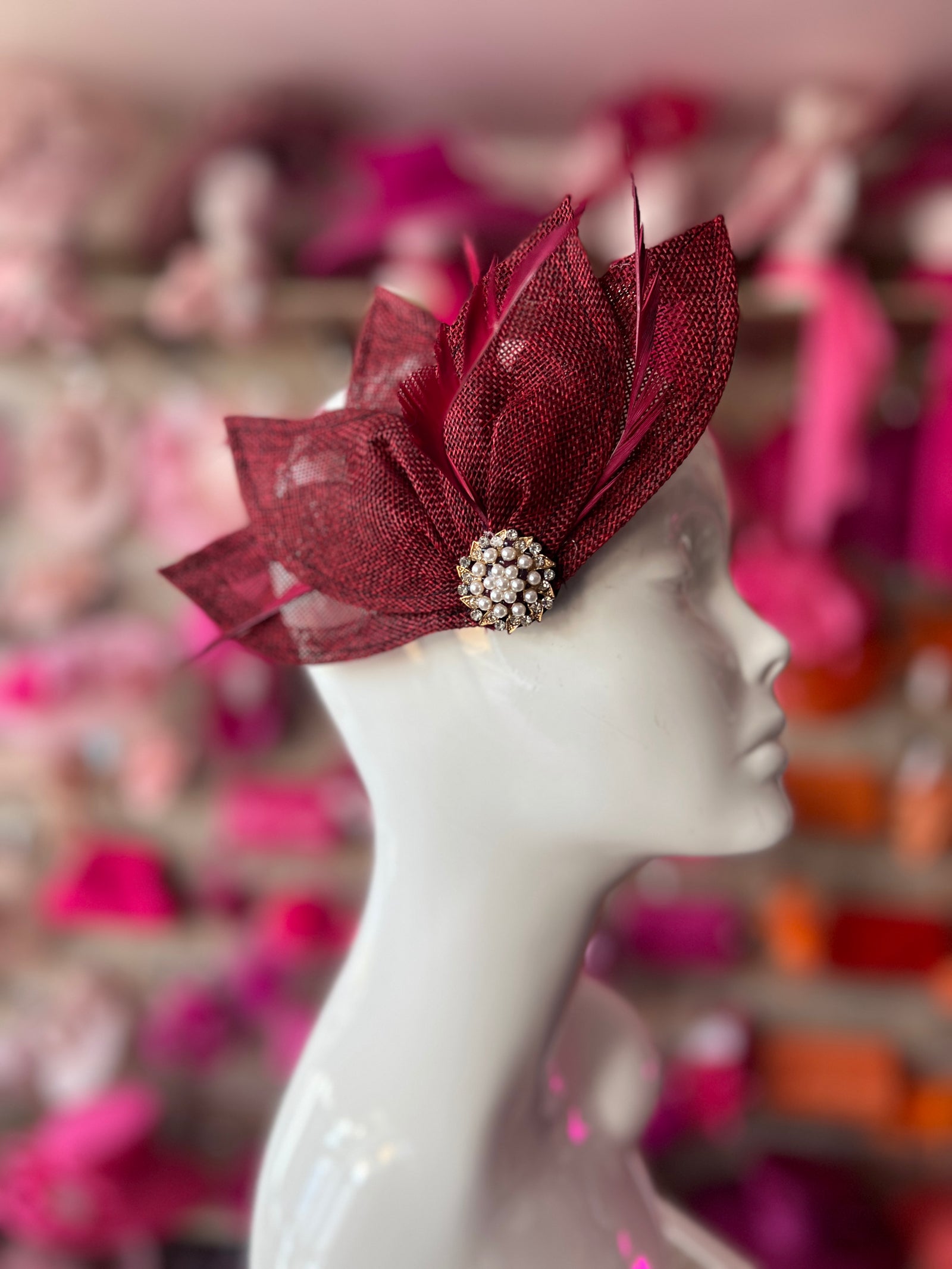 Burgundy Feather Petal Fan Hair Clip Fascinator-Fascinators Direct