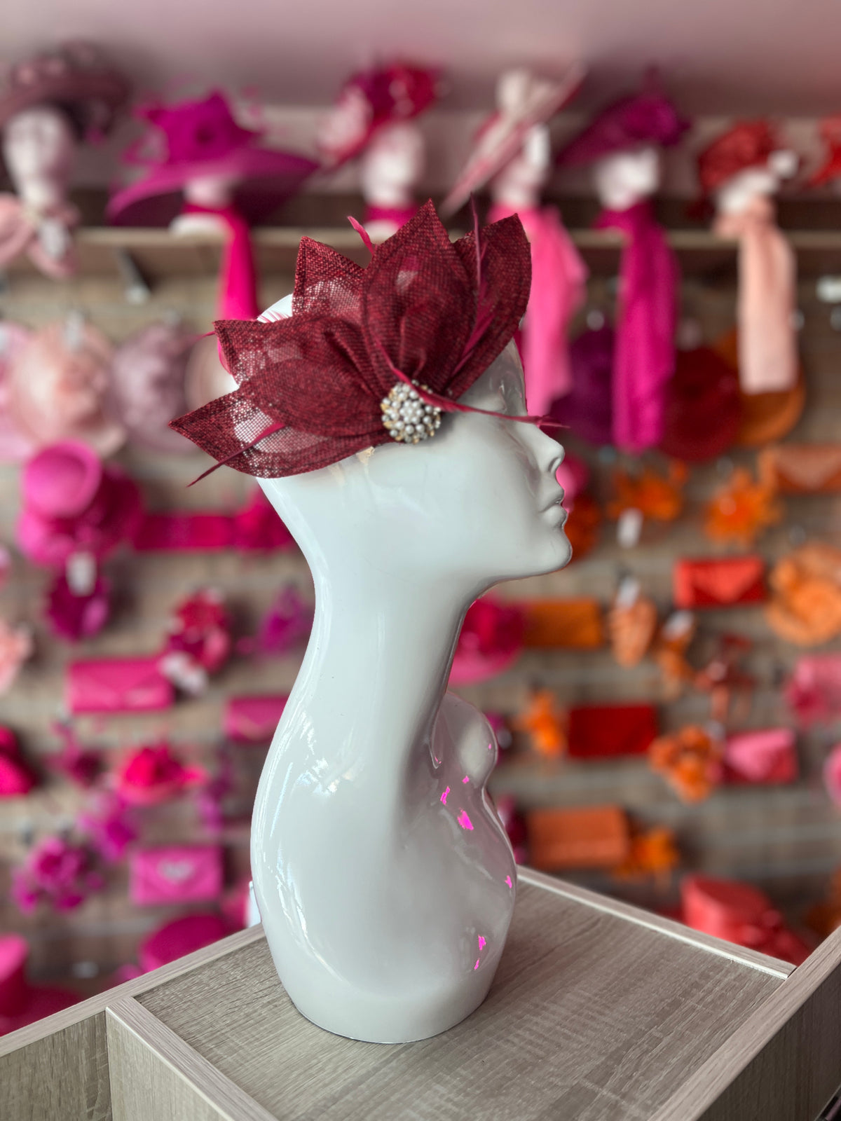 Burgundy Feather Petal Fan Hair Clip Fascinator-Fascinators Direct