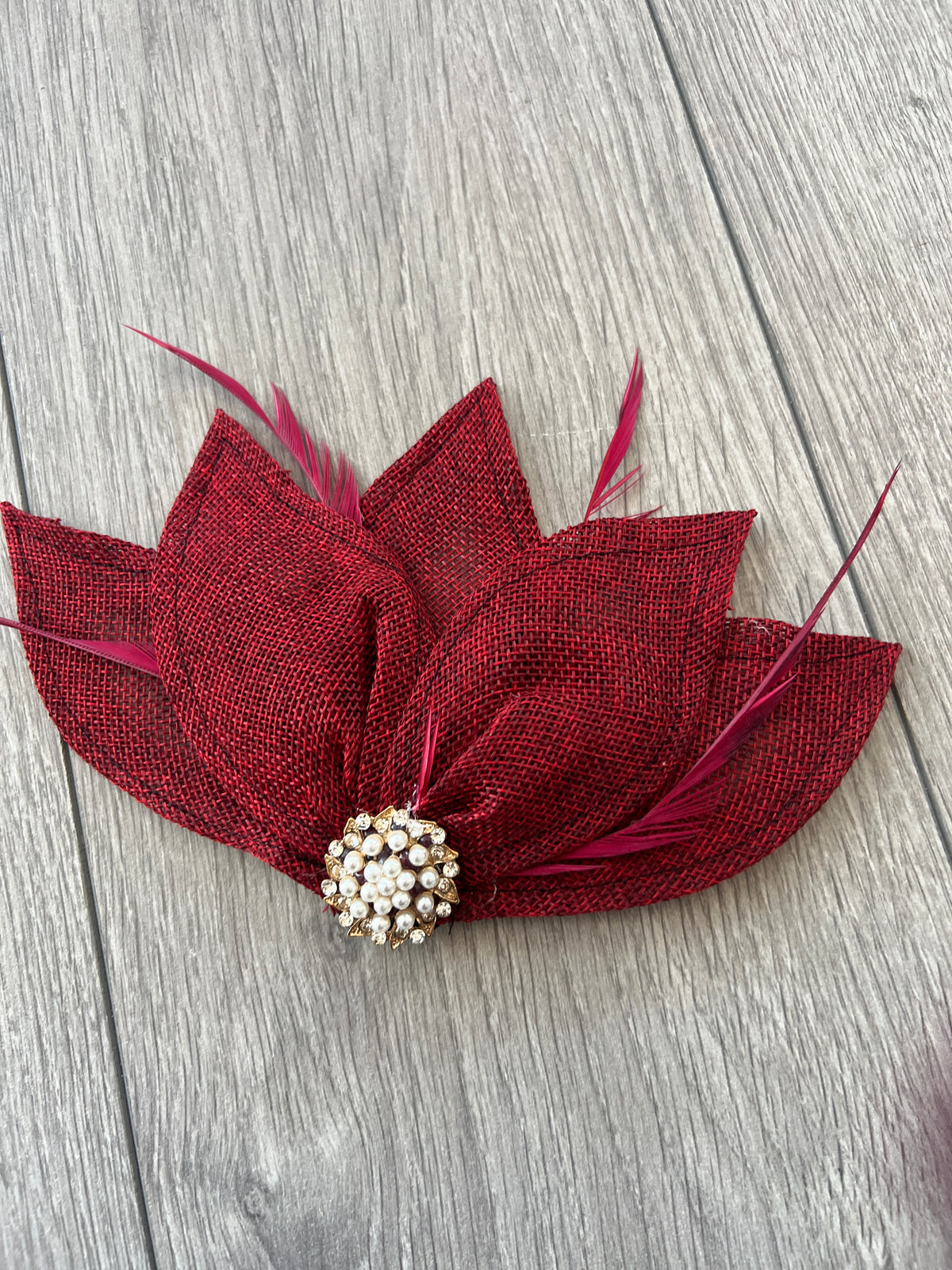 Burgundy Feather Petal Fan Hair Clip Fascinator-Fascinators Direct
